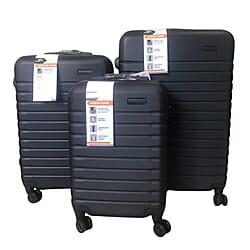 Bordlite Set of 3 - Durable Hard Shell 4 Wheel Suitcases with Soft Grip Handles - Black
