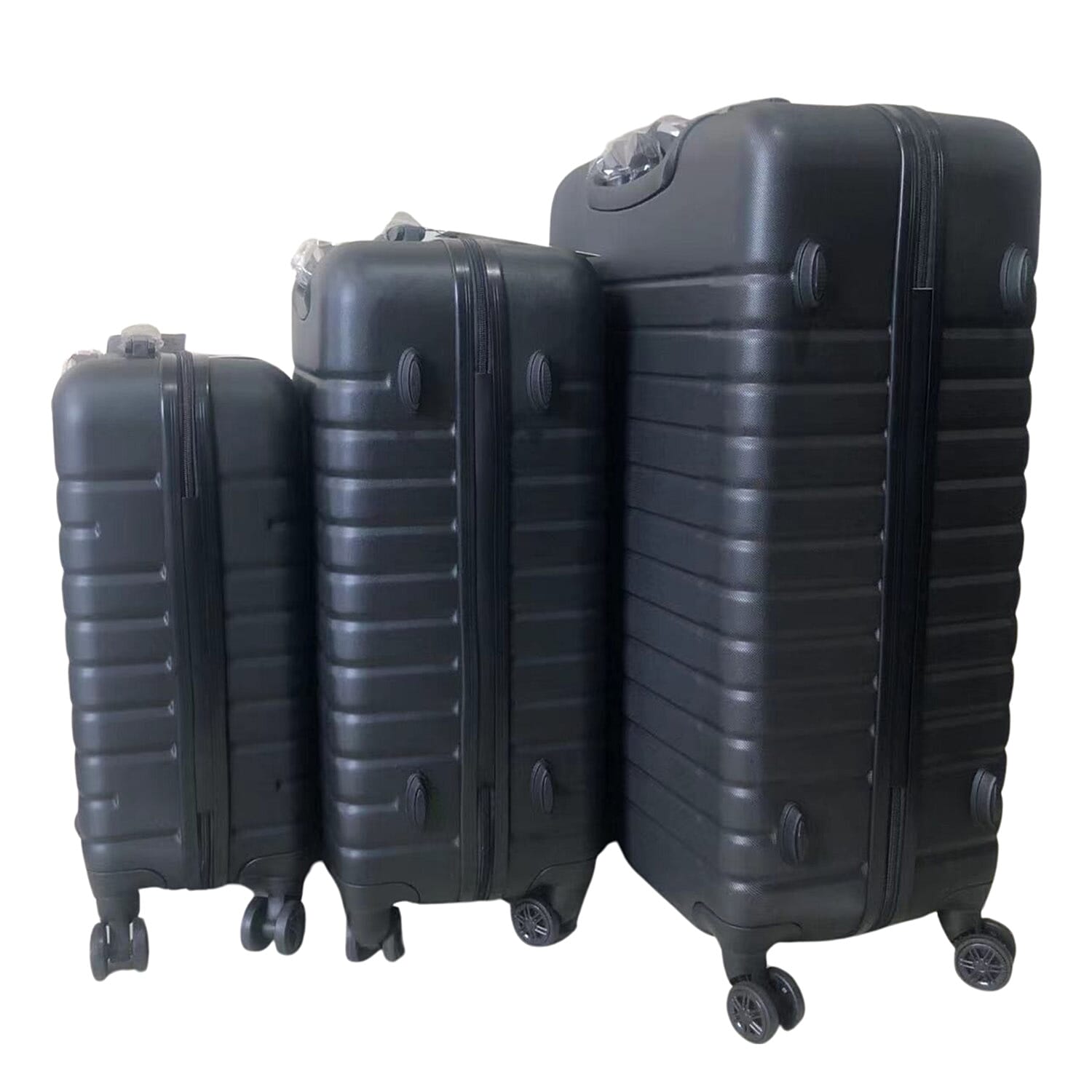 Bordlite Set of 3 - Durable Hard Shell 4 Wheel Suitcases with Soft Grip Handles - Black