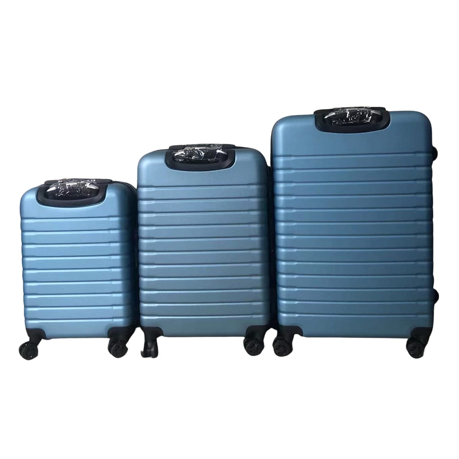 Bordlite Set of 3 - Durable Hard Shell 4 Wheel Suitcases with Soft Grip Handles - Blue