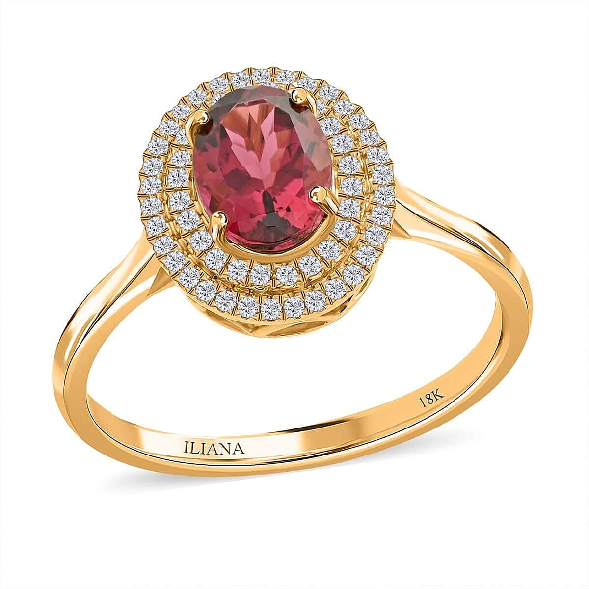 18K Yellow Gold  AAA   Rubellite ,  White Diamond  SI Ring 1.70 ct,  Gold Wt. 3.61 Gms  1.700  Ct.