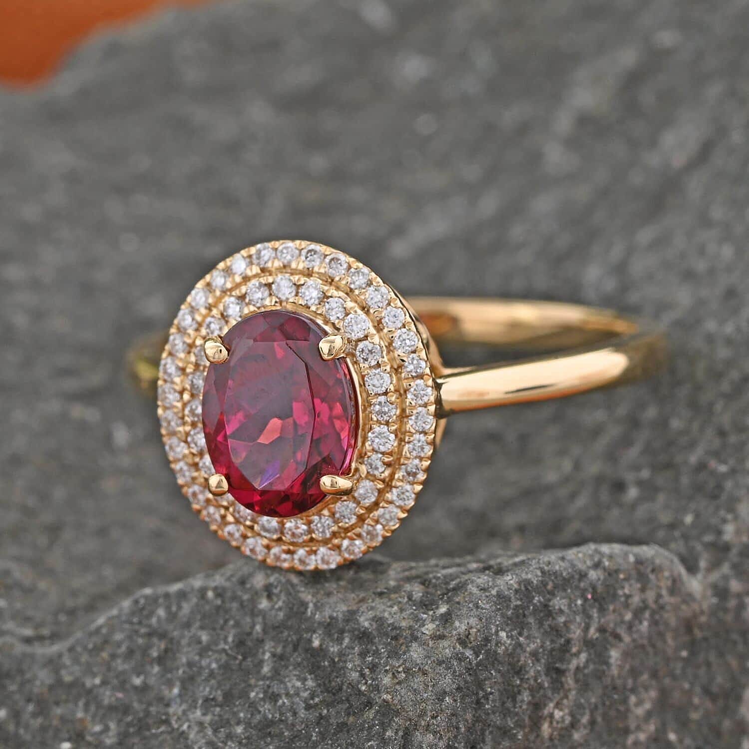 18K Yellow Gold  AAA   Rubellite ,  White Diamond  SI Ring 1.70 ct,  Gold Wt. 3.61 Gms  1.700  Ct.