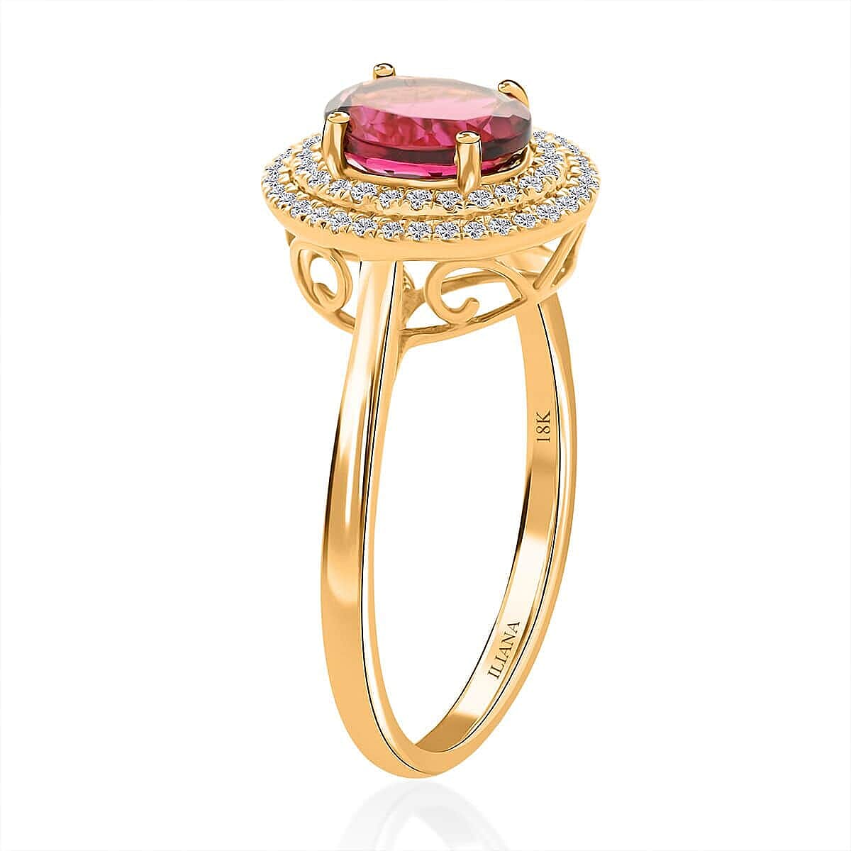 18K Yellow Gold  AAA   Rubellite ,  White Diamond  SI Ring 1.70 ct,  Gold Wt. 3.61 Gms  1.700  Ct.