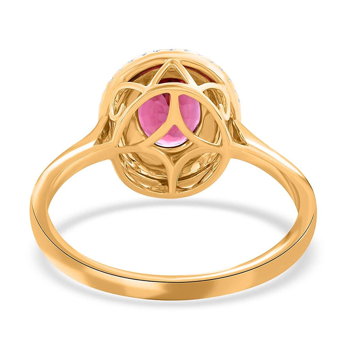 18K Yellow Gold  AAA   Rubellite ,  White Diamond  SI Ring 1.70 ct,  Gold Wt. 3.61 Gms  1.700  Ct.