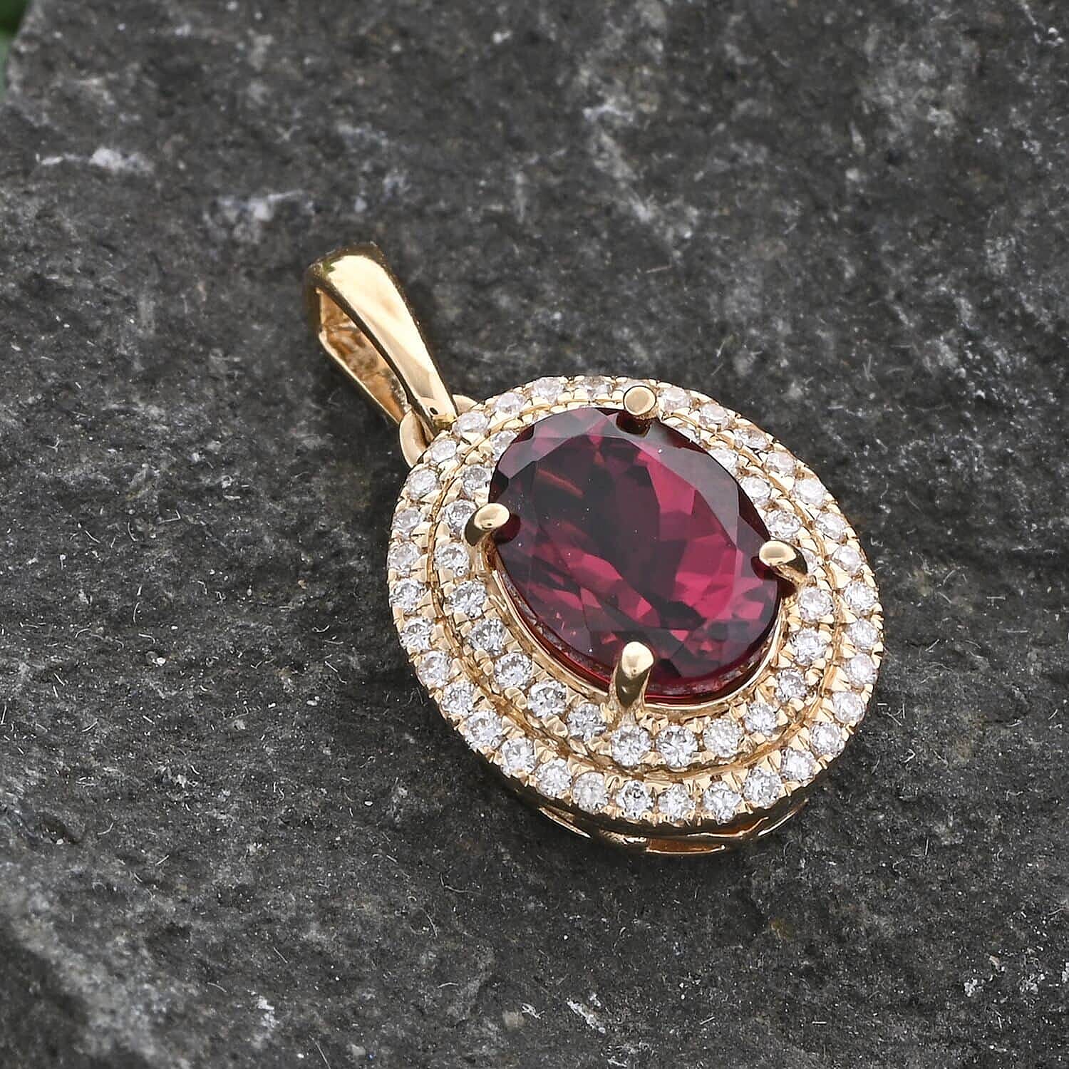 18K Yellow Gold  AAA   Rubellite ,  White Diamond  SI Pendant 1.70 ct,  Gold Wt. 2.26 Gms  1.700  Ct.