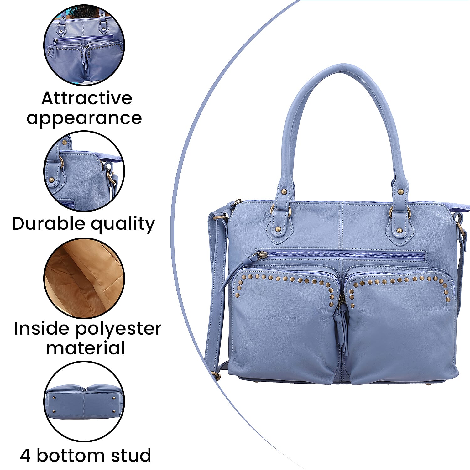 RFID Protected 100% Genuine Leather Shoulder Bag With Handle Drop - Blue