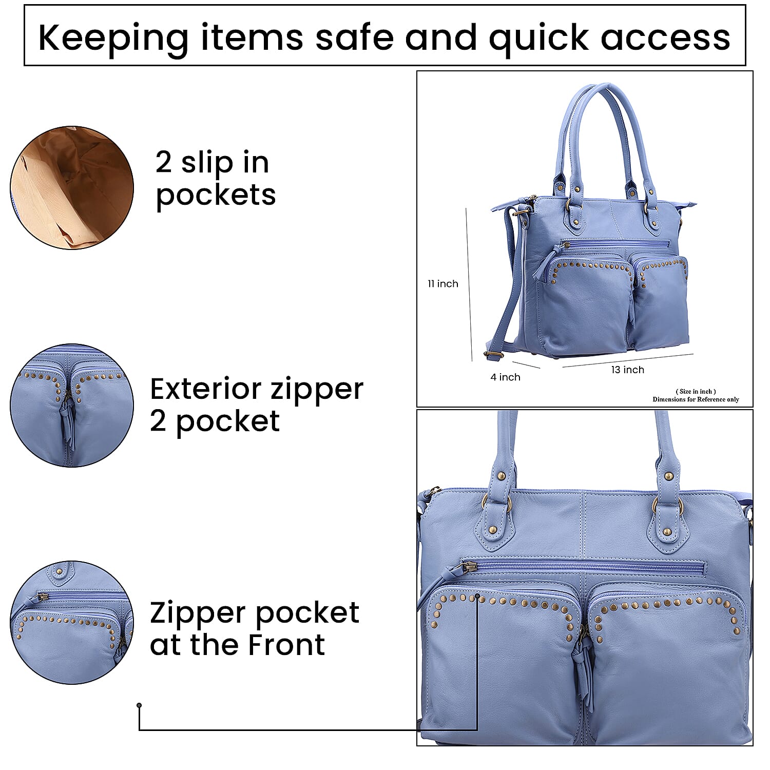 RFID Protected 100% Genuine Leather Shoulder Bag With Handle Drop - Blue