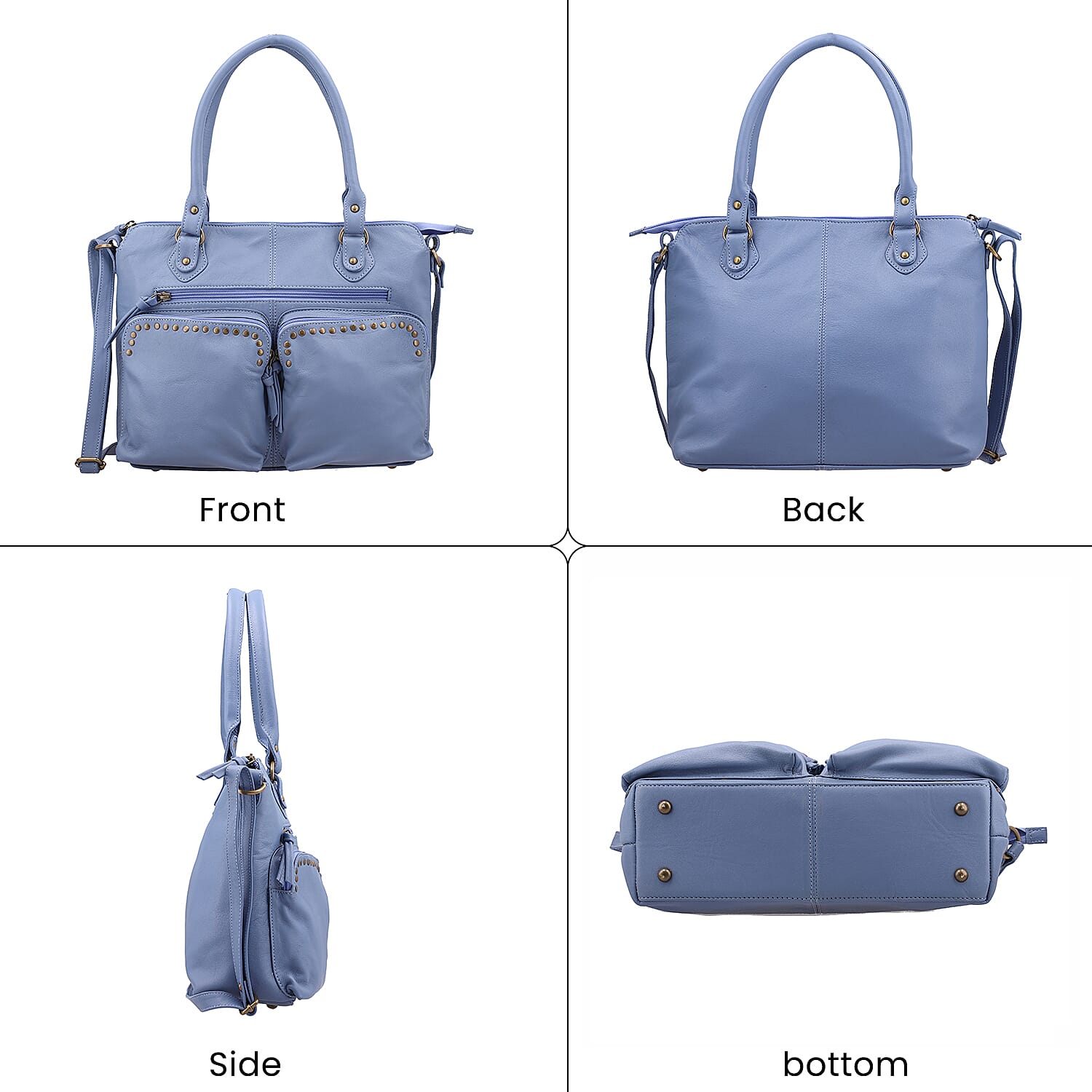 RFID Protected 100% Genuine Leather Shoulder Bag With Handle Drop - Blue