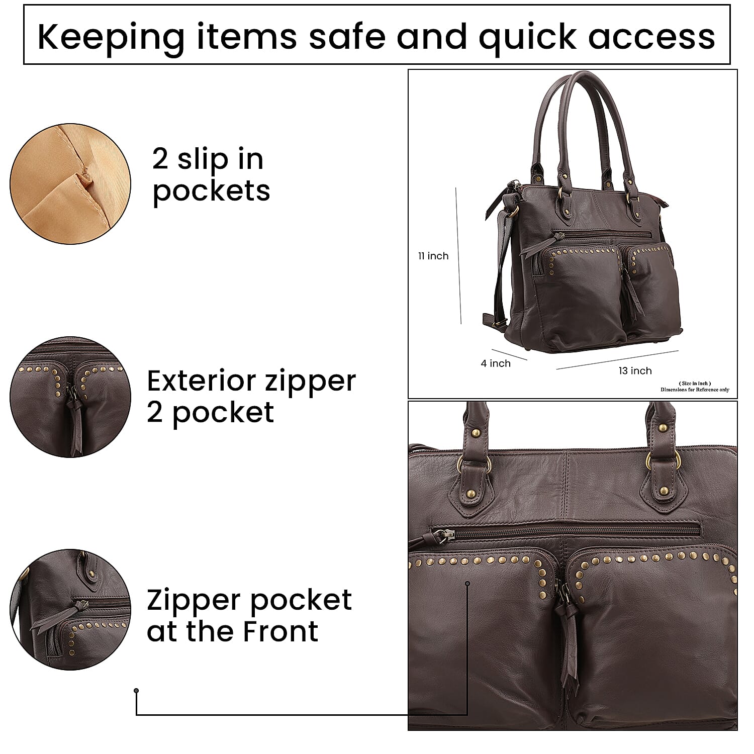 RFID Protected 100% Genuine Leather Shoulder Bag With Handle Drop - Brown