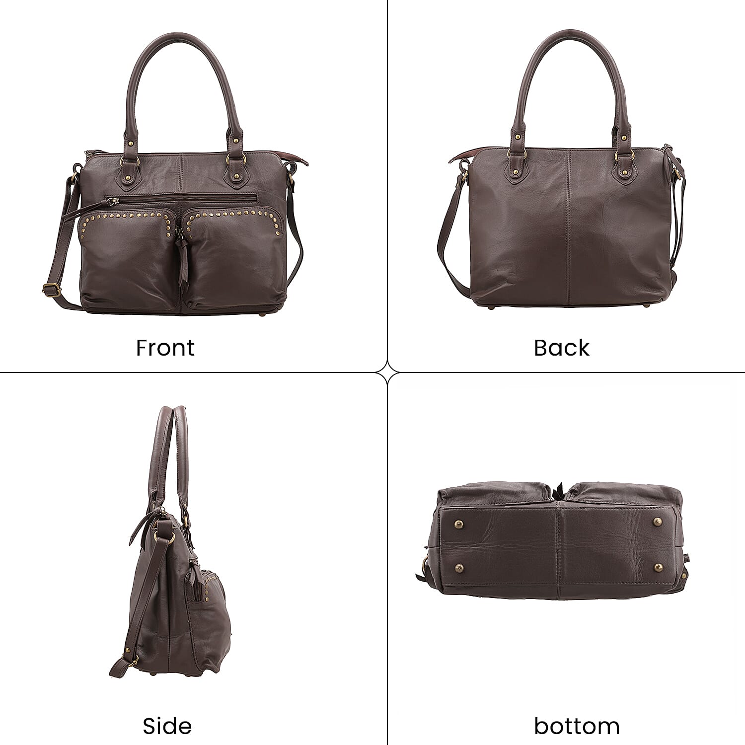 RFID Protected 100% Genuine Leather Shoulder Bag With Handle Drop - Brown