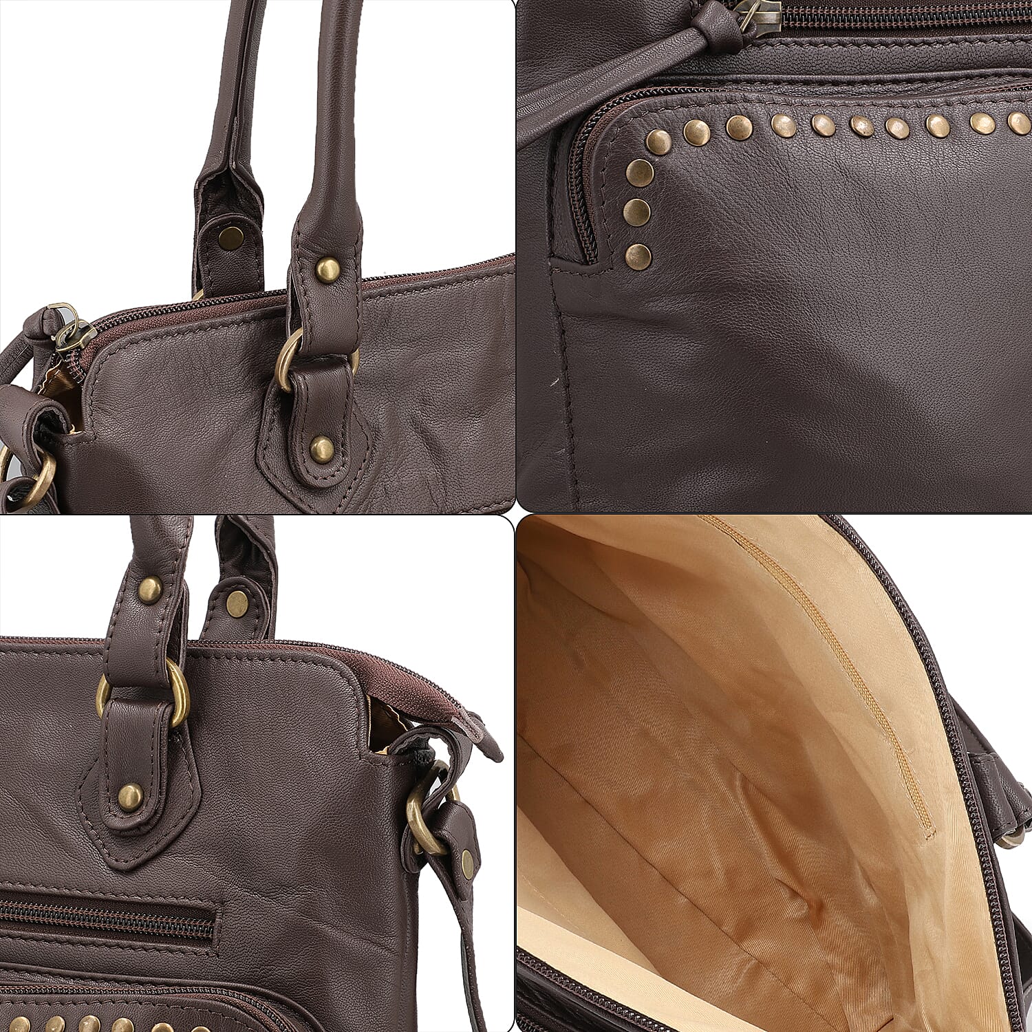 RFID Protected 100% Genuine Leather Shoulder Bag With Handle Drop - Brown