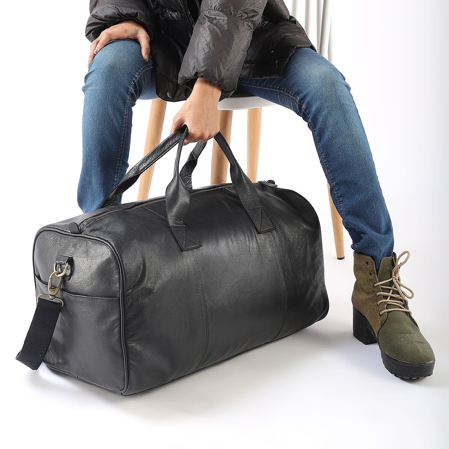 Mens black 2024 leather travel bag