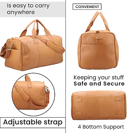 100% Genuine Leather Luggage Duffle Bag - Tan