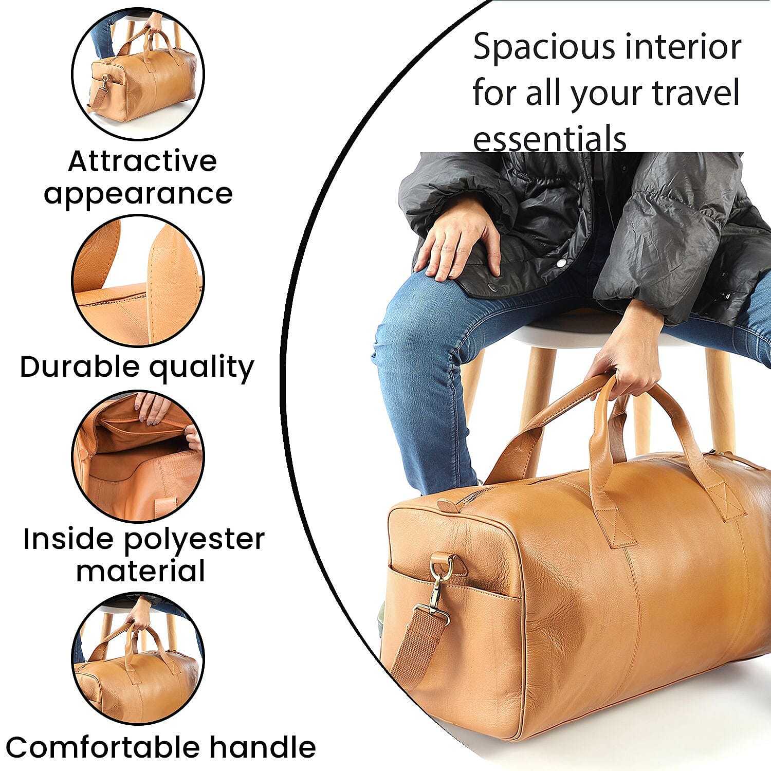 Vicenza CloseOut - 100% Genuine Leather Luggage Duffle Bag - Brown