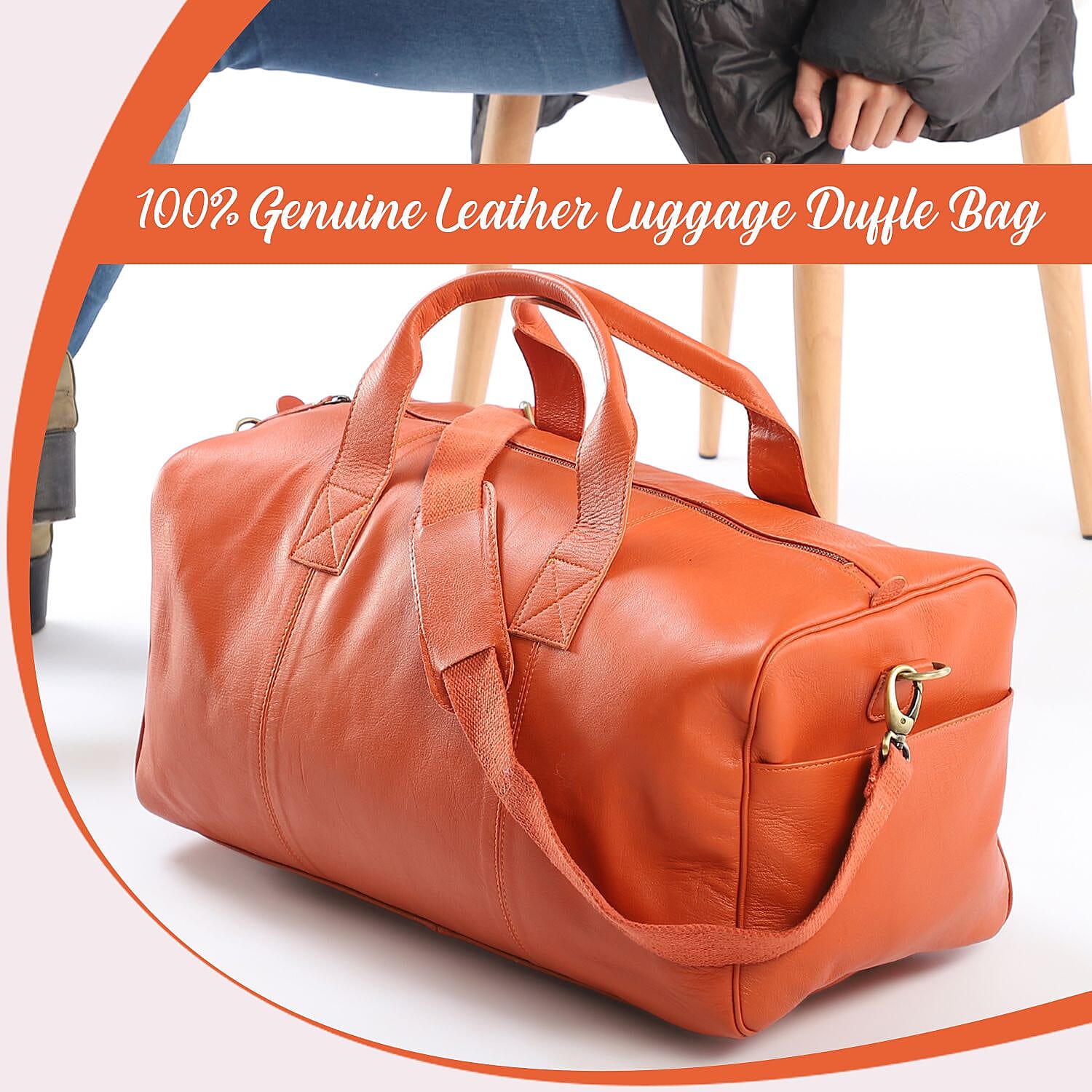 Vicenza CloseOut - 100% Genuine Leather Luggage Duffle Bag - Coral