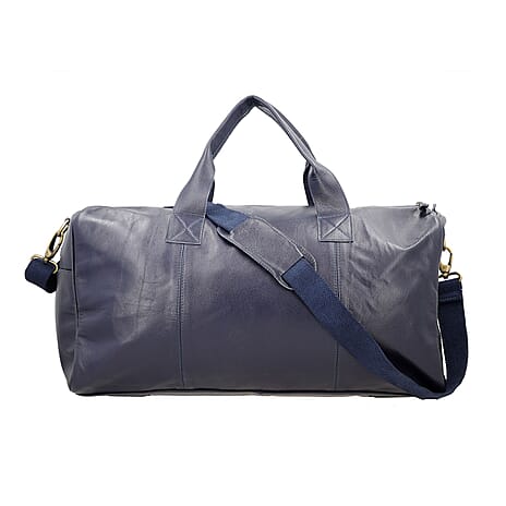 Vicenza CloseOut  100% Genuine Leather Luggage Duffle Bag - Navy