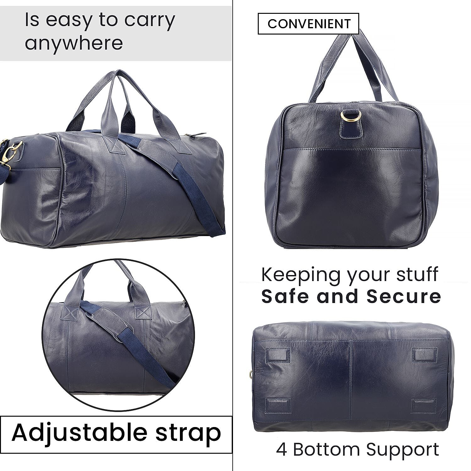 Vicenza CloseOut  100% Genuine Leather Luggage Duffle Bag - Navy