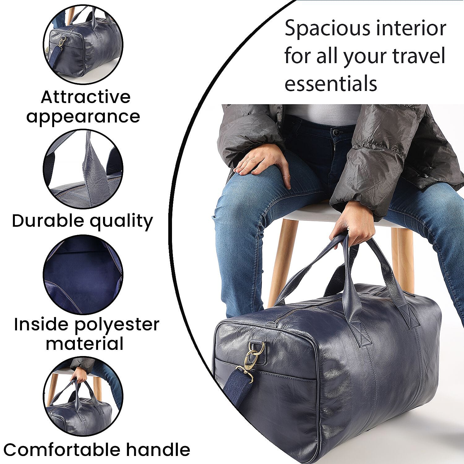 Vicenza CloseOut  100% Genuine Leather Luggage Duffle Bag - Navy