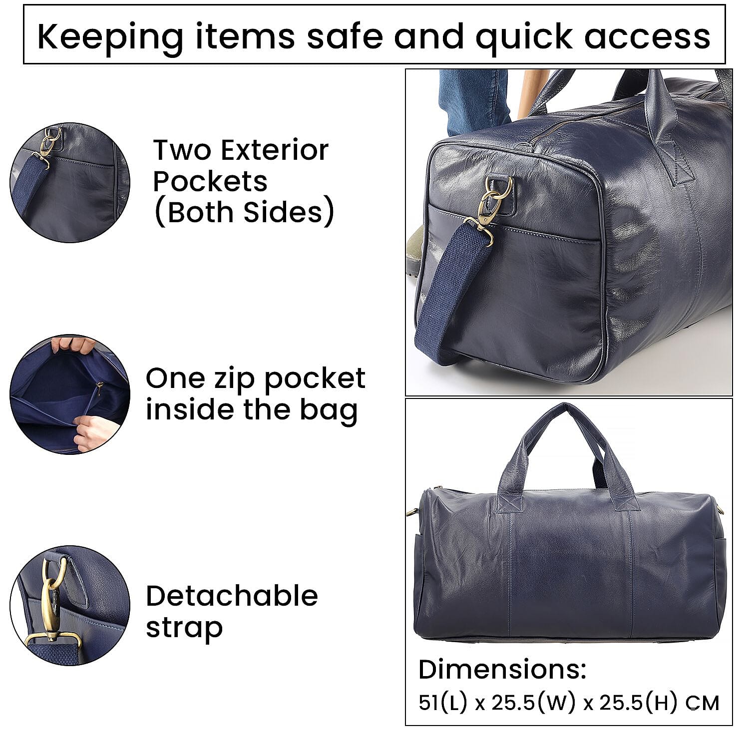 Vicenza CloseOut  100% Genuine Leather Luggage Duffle Bag - Navy