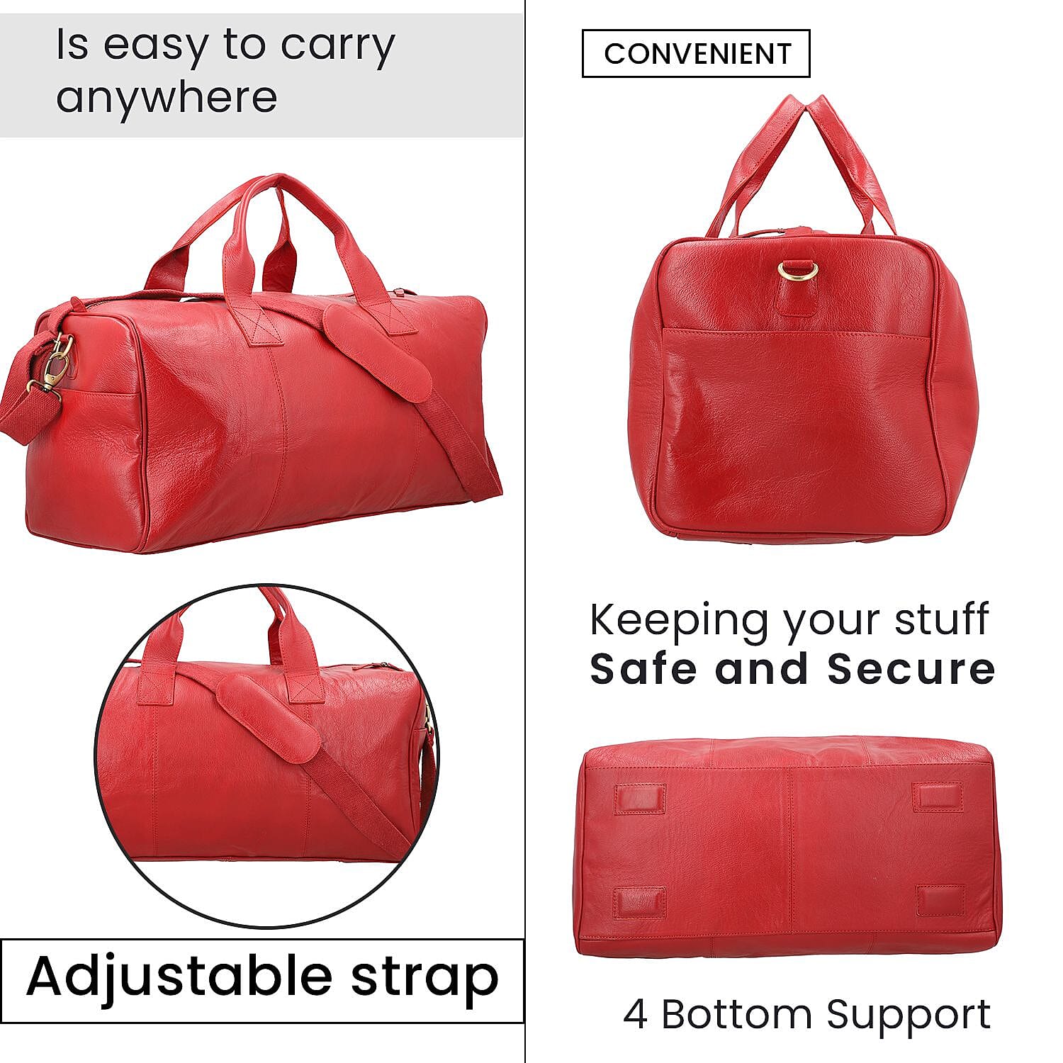 Vicenza CloseOut - 100% Genuine Leather Luggage Duffle Bag - Red