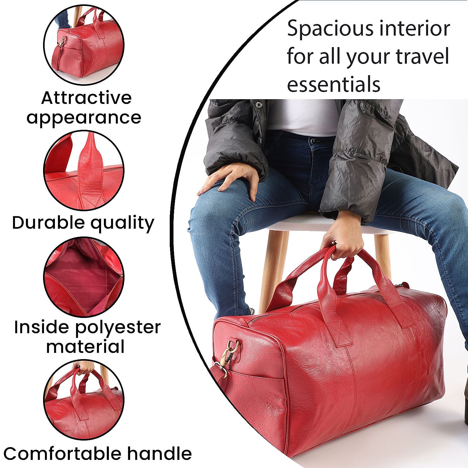 Vicenza CloseOut - 100% Genuine Leather Luggage Duffle Bag - Red