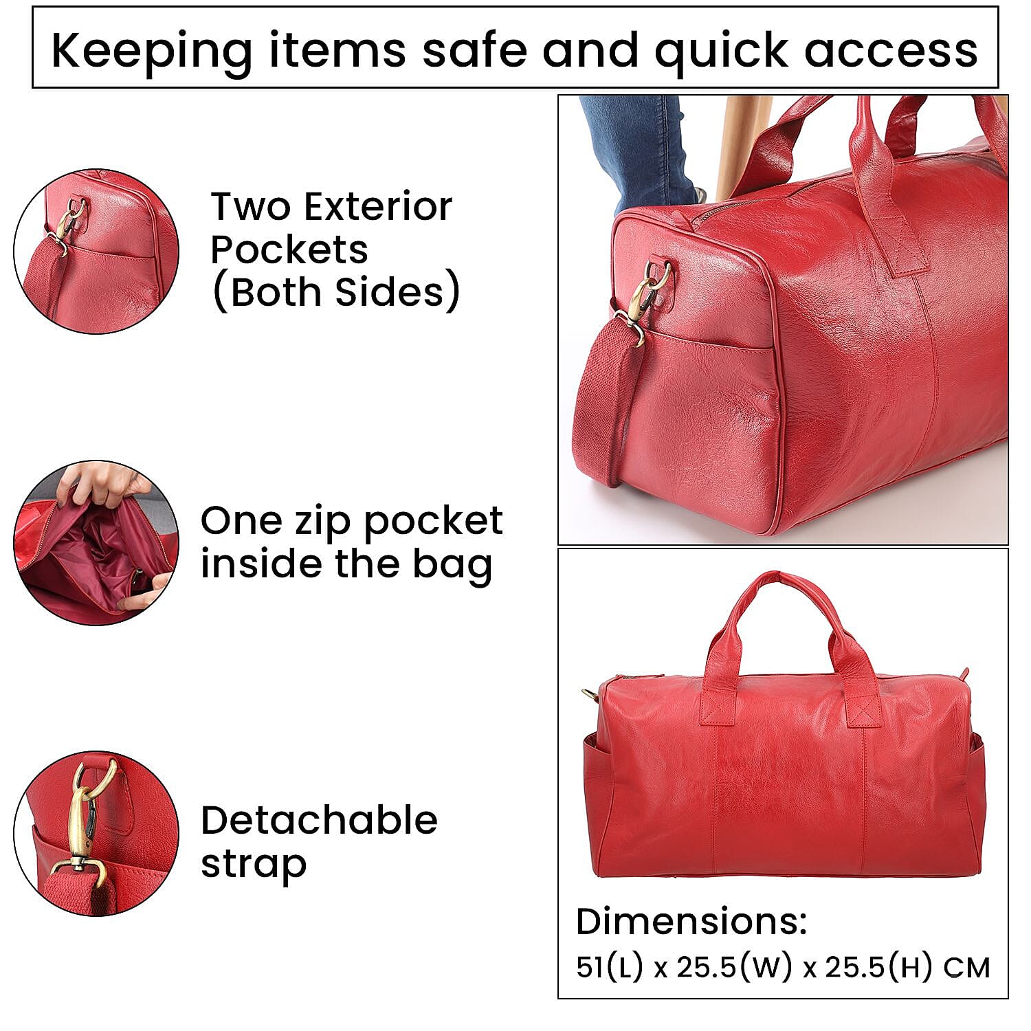 Vicenza CloseOut - 100% Genuine Leather Luggage Duffle Bag - Red