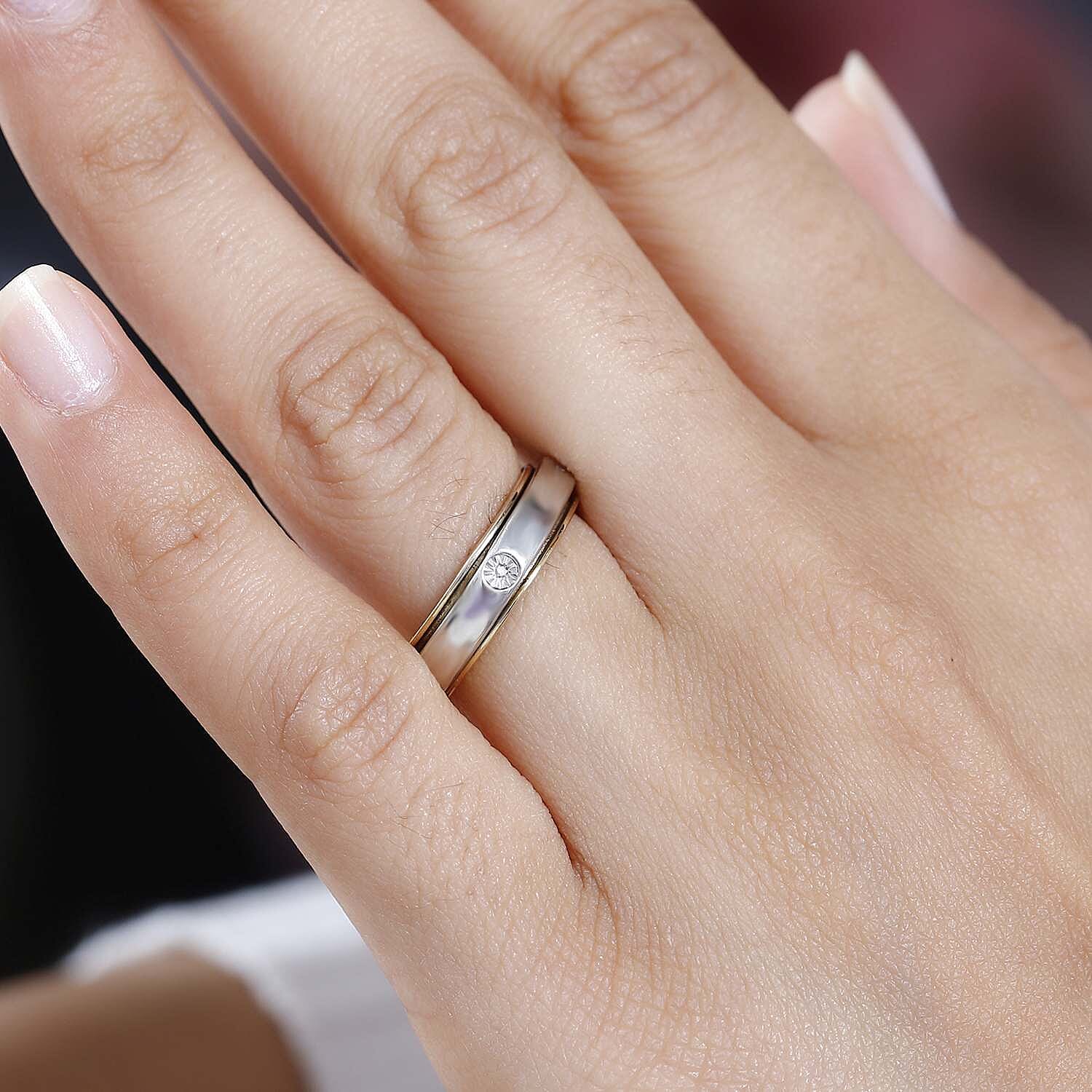 Natural White Diamond Spinner Band Ring with 5 diamonds in Platinum & 18K Vermeil Yellow Gold Plated Sterling Silver, Silver Wt. 6.51 Gms.