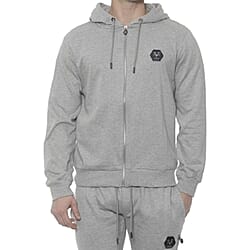 19V69 ITALIA by Alessandro Versace Hooded Zip Front Sweatshirt (Size L) - Grey