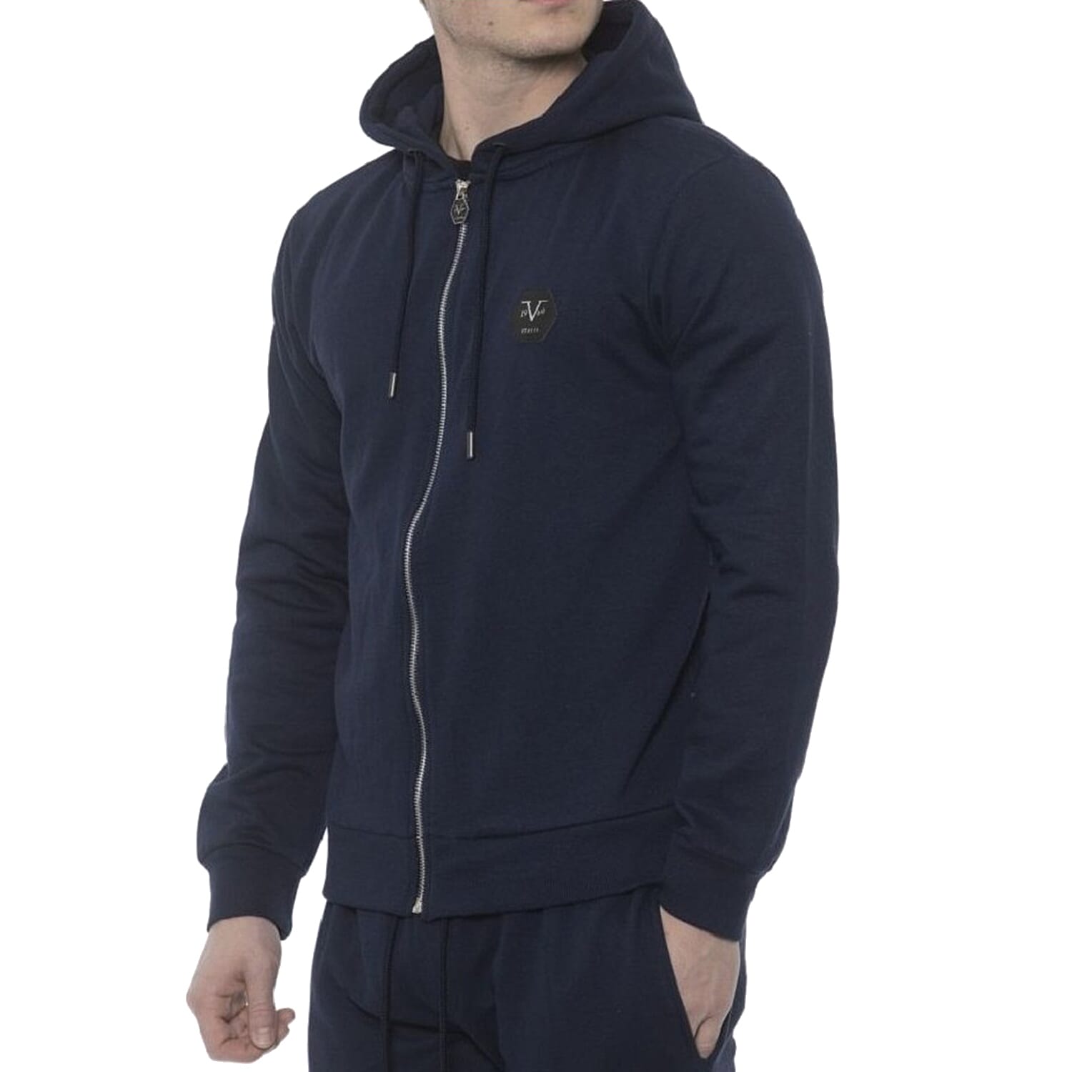 19V69 ITALIA by Alessandro Versace Hooded Zip Front Sweatshirt (Size L) - Black