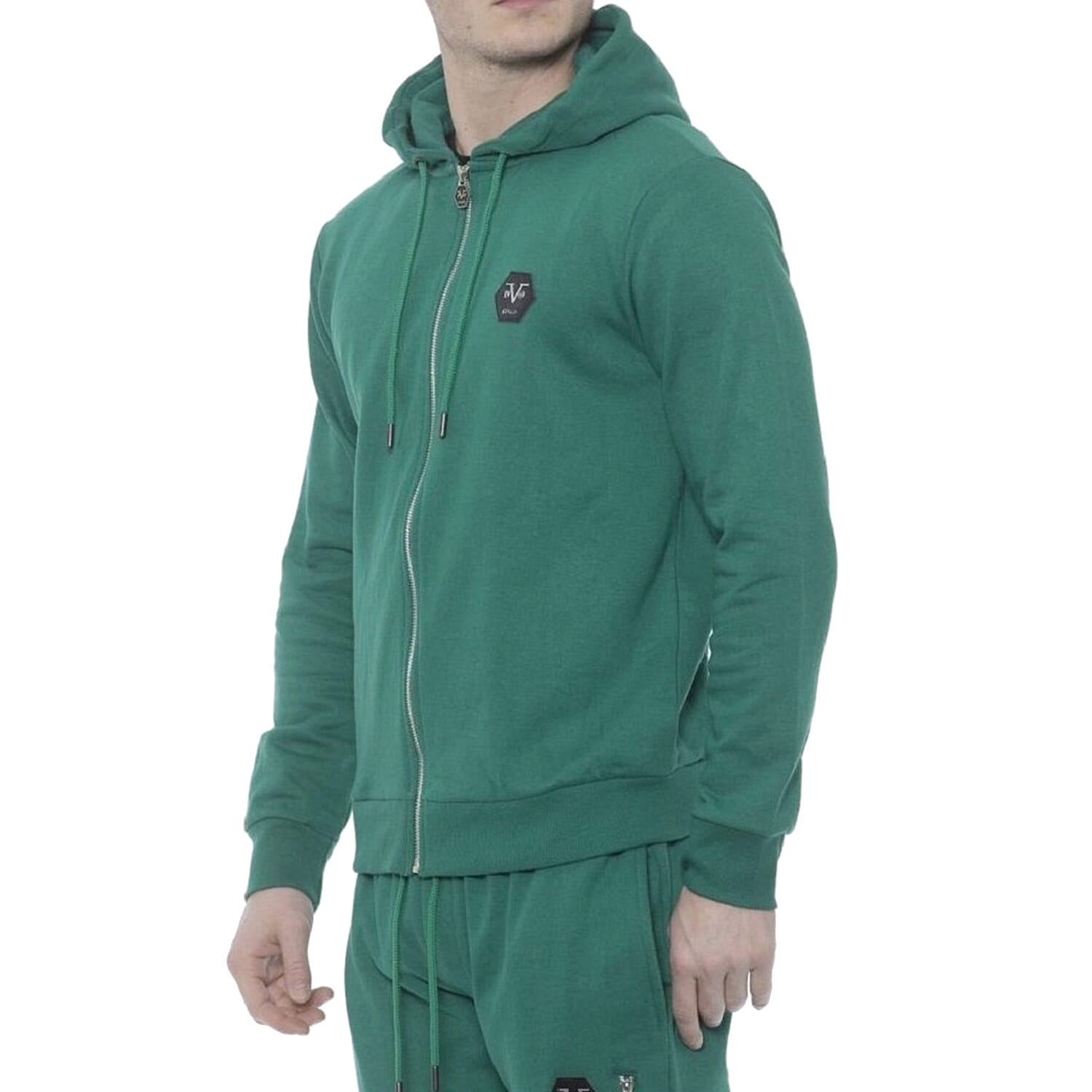 19V69 ITALIA by Alessandro Versace Hooded Zip Front Sweatshirt (Size L) - Black