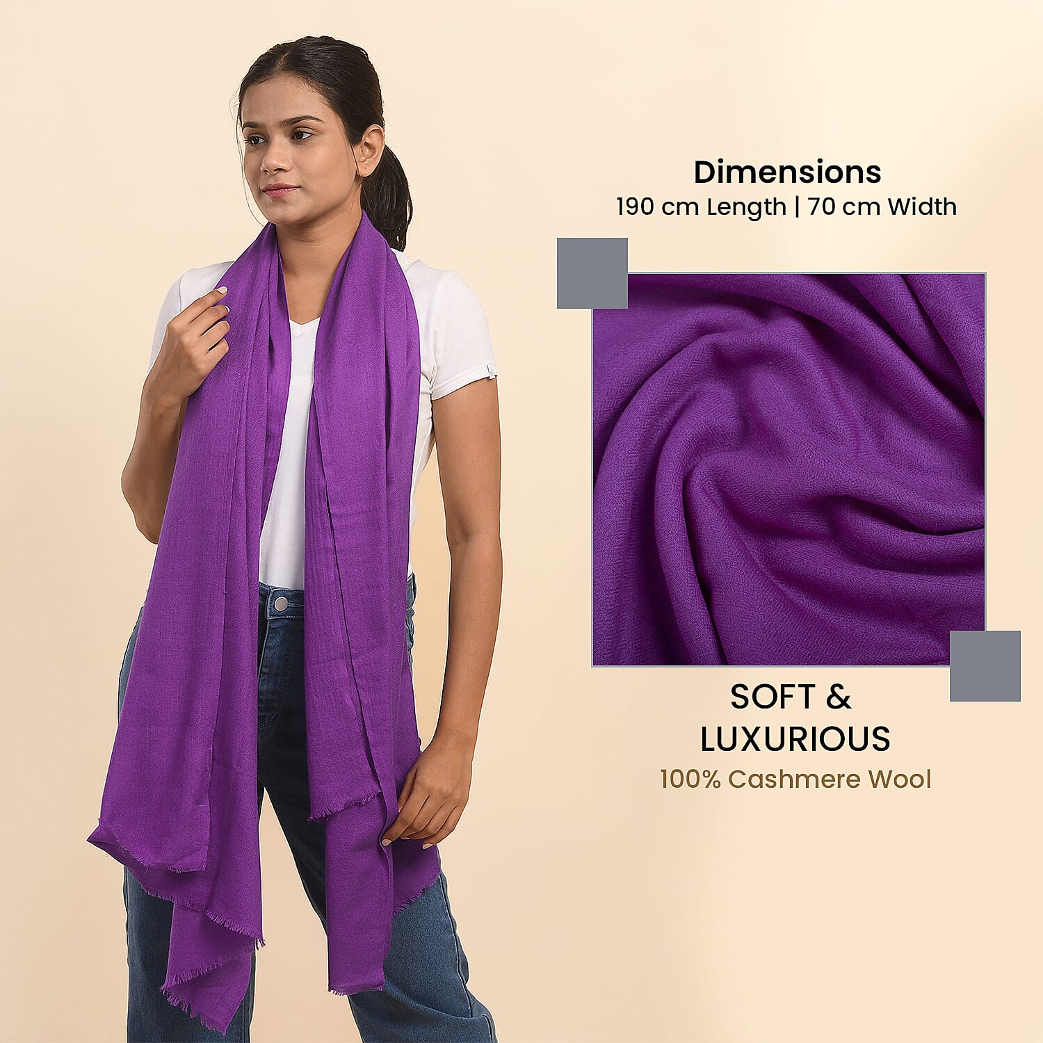 LA MAREY 100% Cashmere Woolen Scarf (Size - 190x70 Cm) - Purple