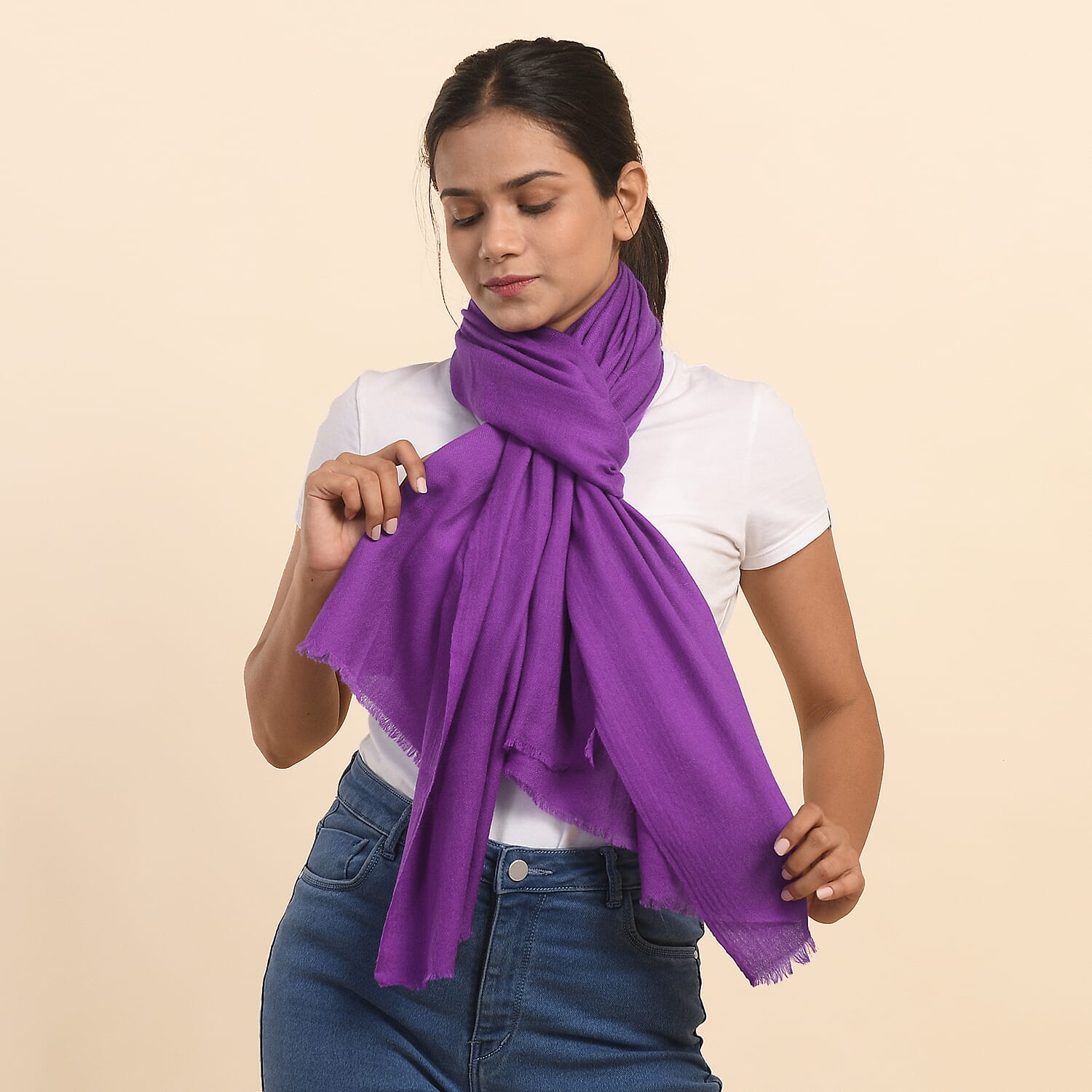 LA MAREY 100% Cashmere Woolen Scarf (Size - 190x70 Cm) - Purple