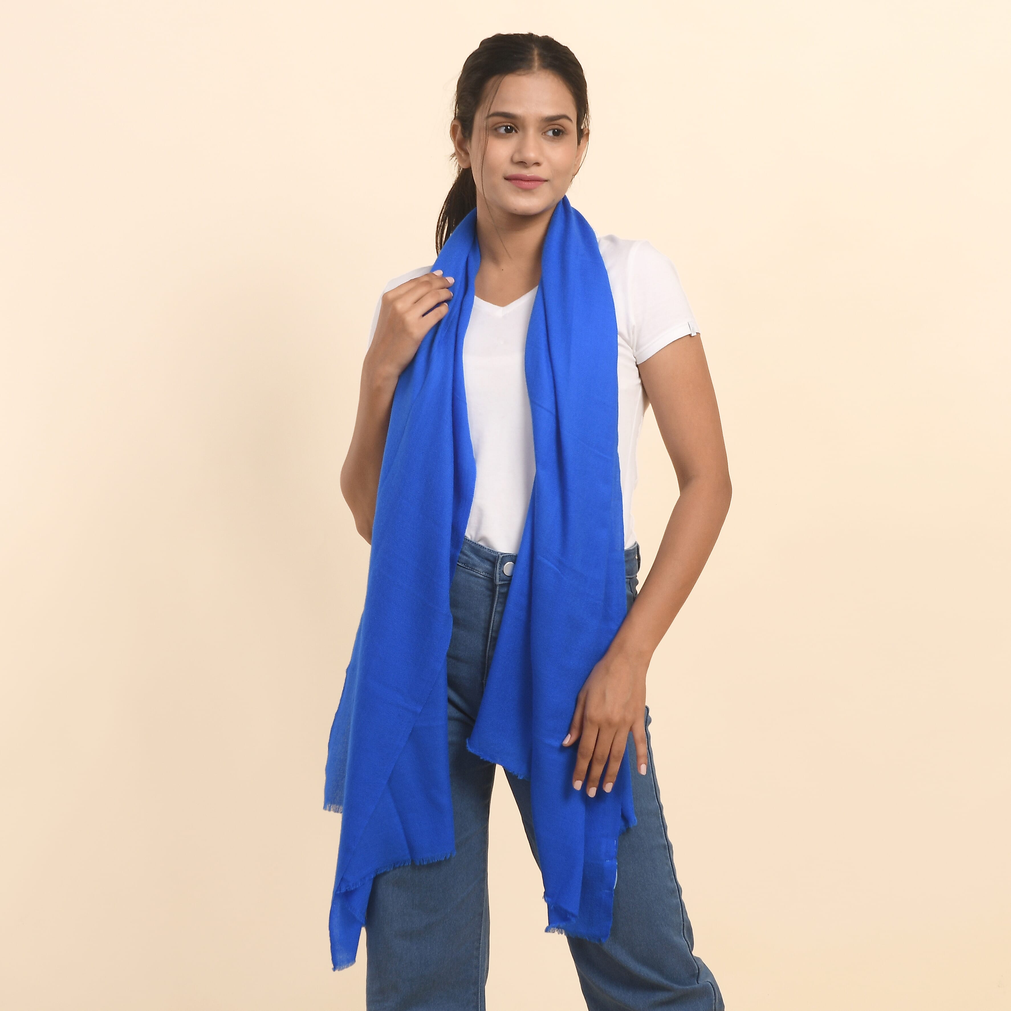 LA MAREY 100% Cashmere Woolen Scarf (Size - 190x70 Cm) - Hot Royal Blue