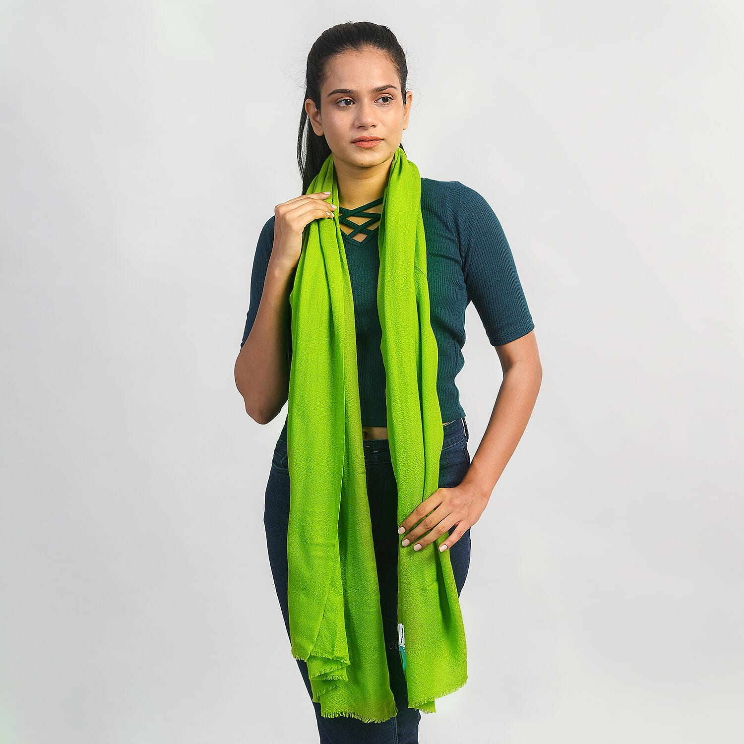 LA MAREY 100% Cashmere Woollen Scarf (Size - 190x70 Cm) - Olive Green