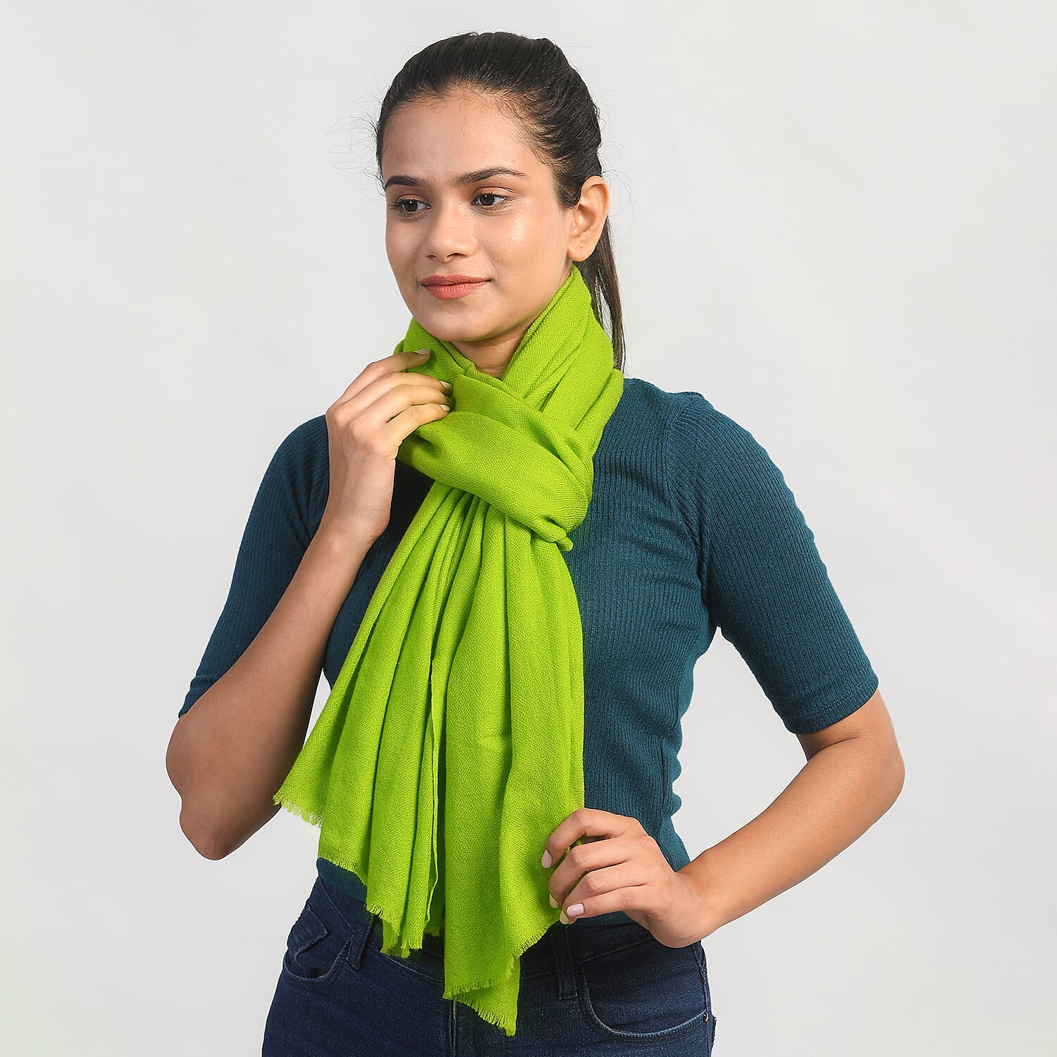 LA MAREY 100% Cashmere Woollen Scarf (Size - 190x70 Cm) - Olive Green