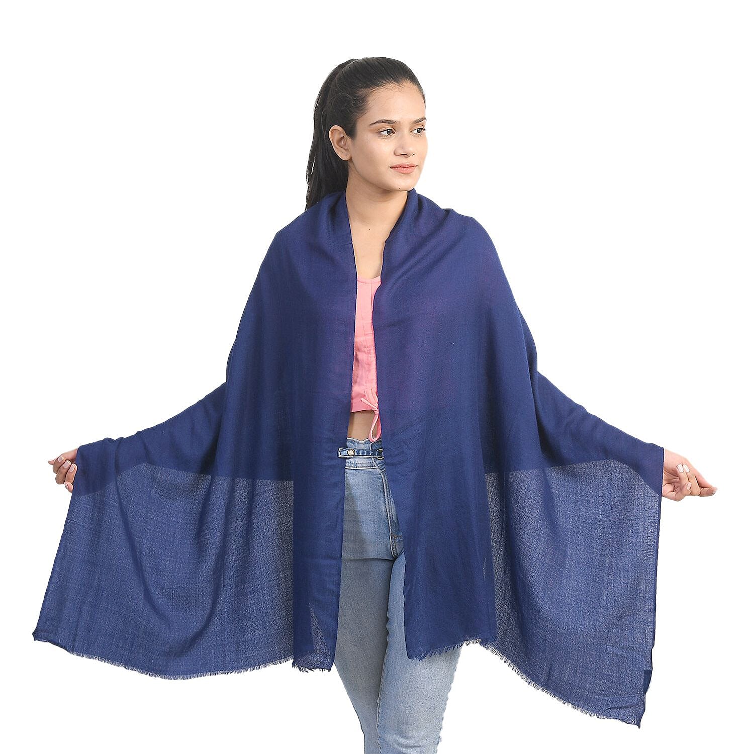 La Marey 100% Cashmere Pashmina Scarf (Size 190x70 Cm) - Dark Blue