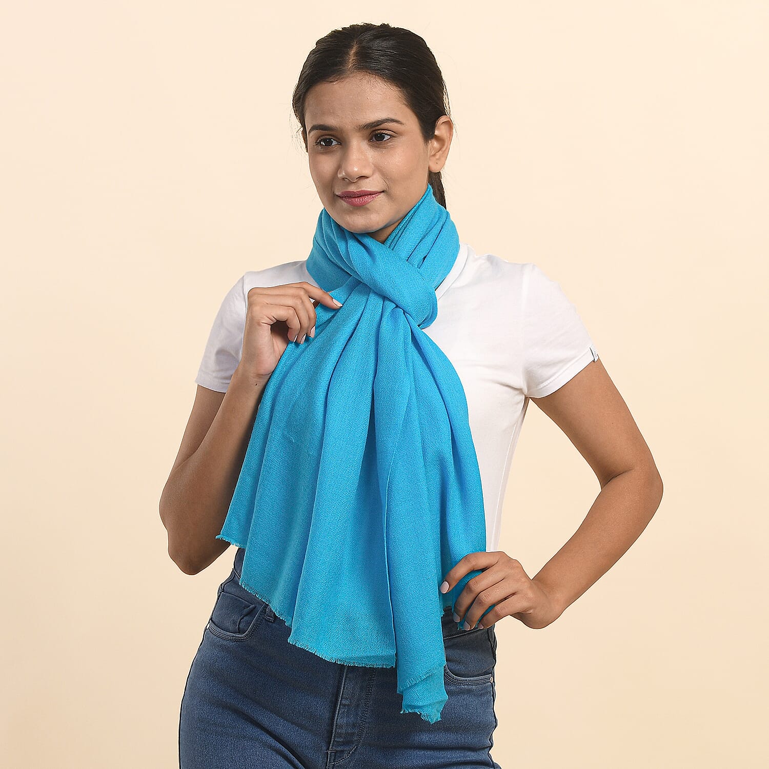 LA MAREY Cashmere Woollen Scarf (Size - 190x70 Cm) -Turquoise