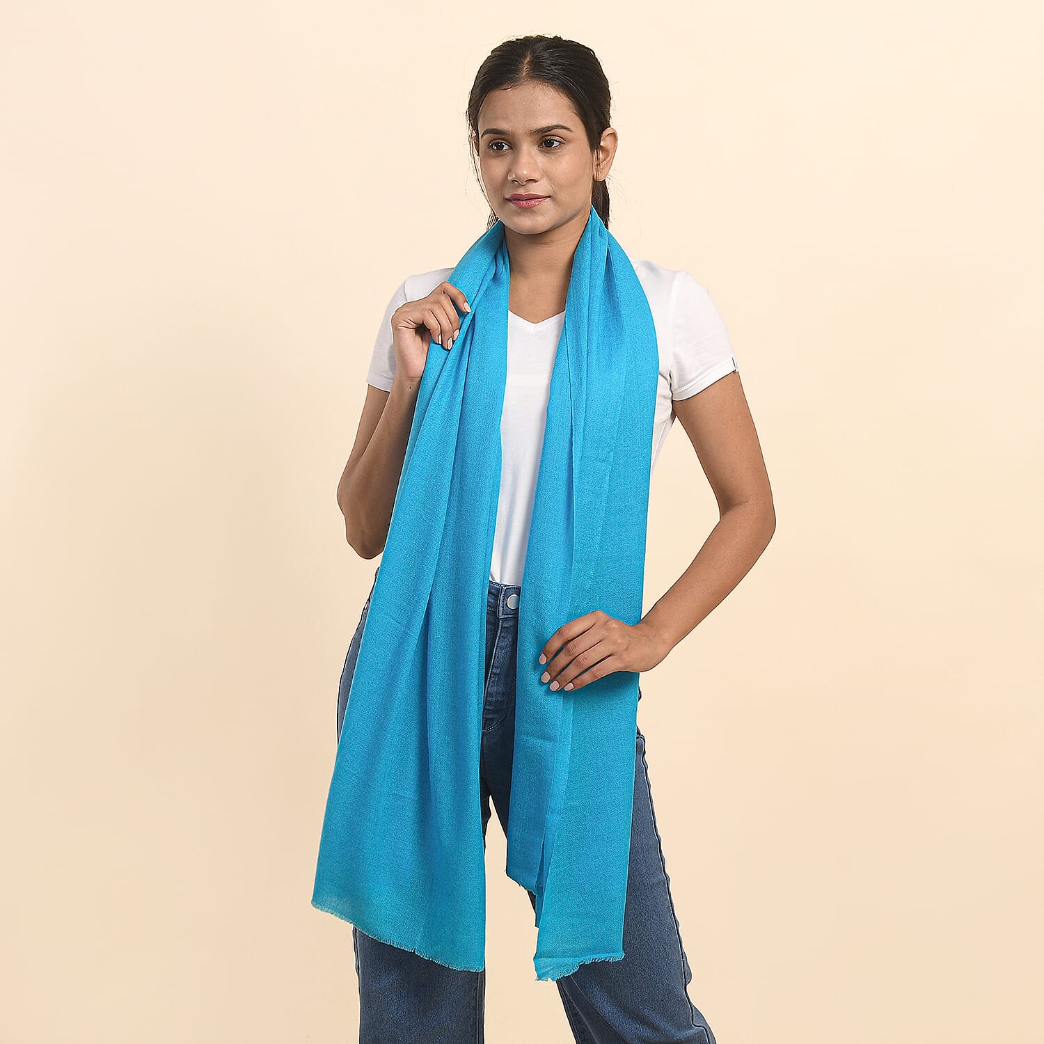 LA MAREY Cashmere Woollen Scarf (Size - 190x70 Cm) -Turquoise