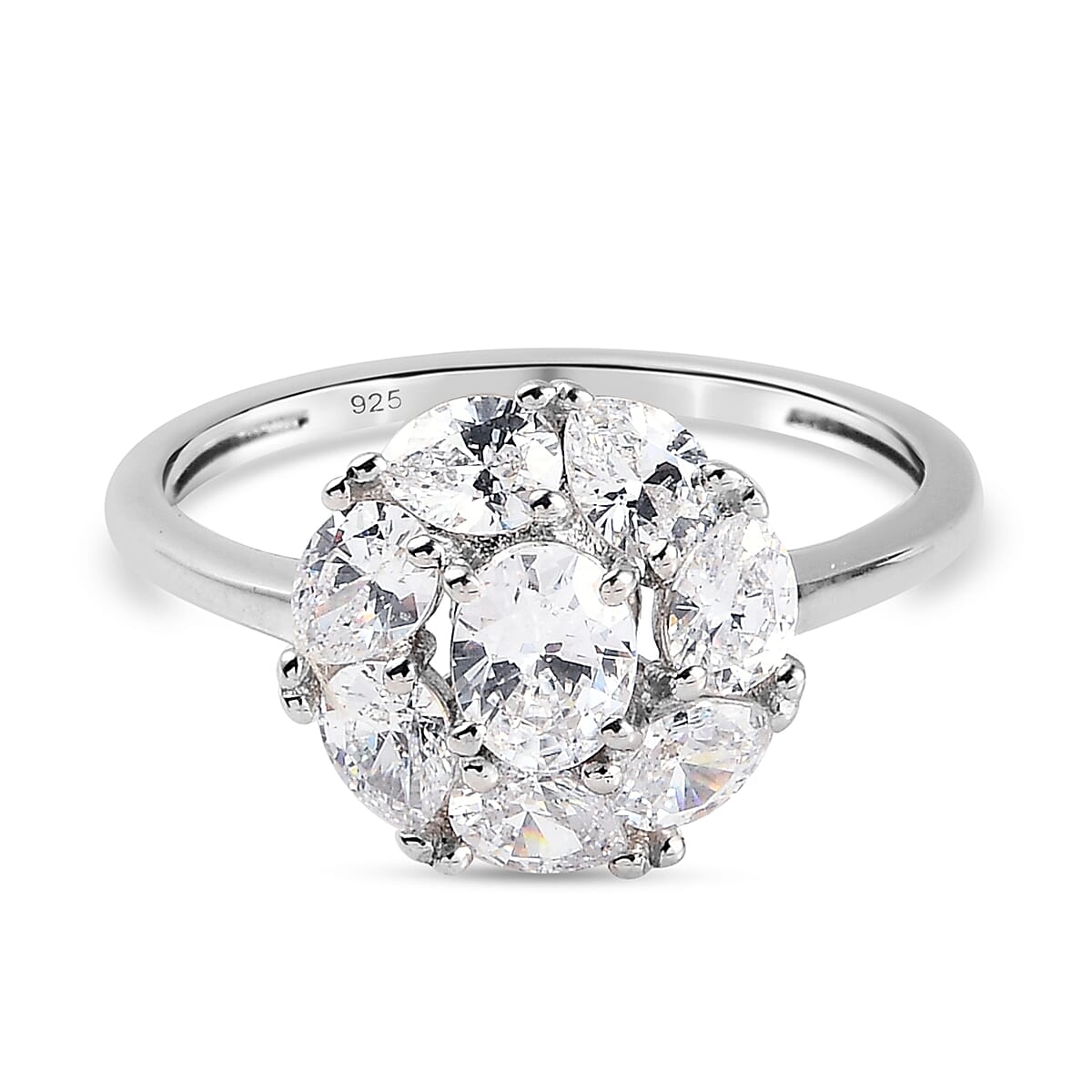 Lustro Stella Platinum Overlay Sterling Silver Ring Made with Finest CZ 2.23 Ct.