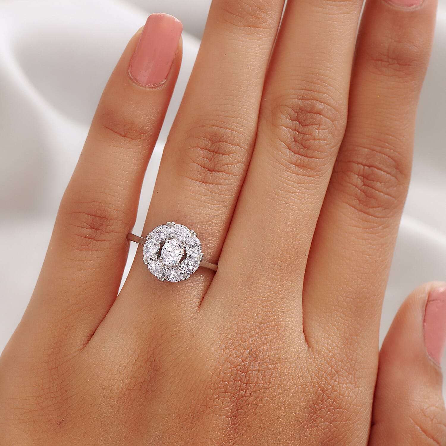 Lustro Stella Platinum Overlay Sterling Silver Ring Made with Finest CZ 2.23 Ct.
