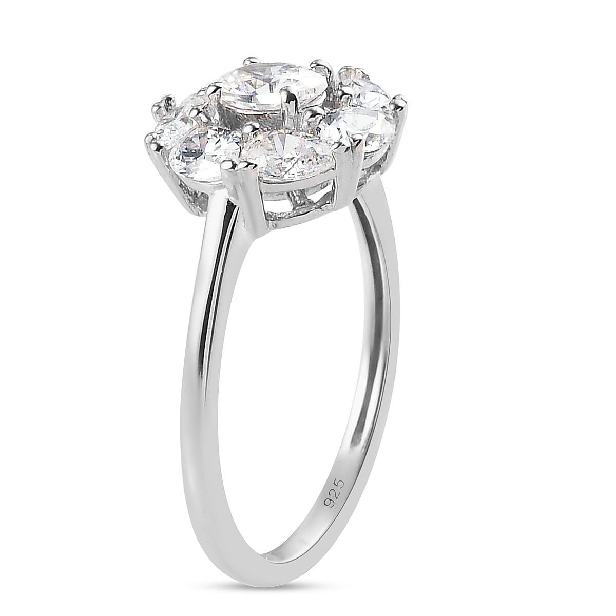 Lustro Stella Platinum Overlay Sterling Silver Ring Made with Finest CZ 2.23 Ct.