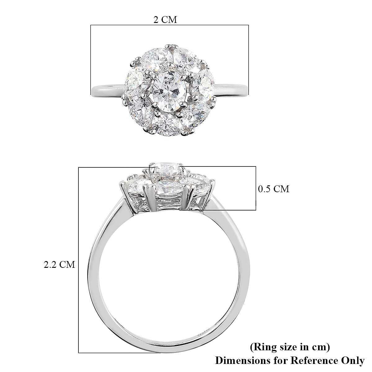 Lustro Stella Platinum Overlay Sterling Silver Ring Made with Finest CZ 2.23 Ct.
