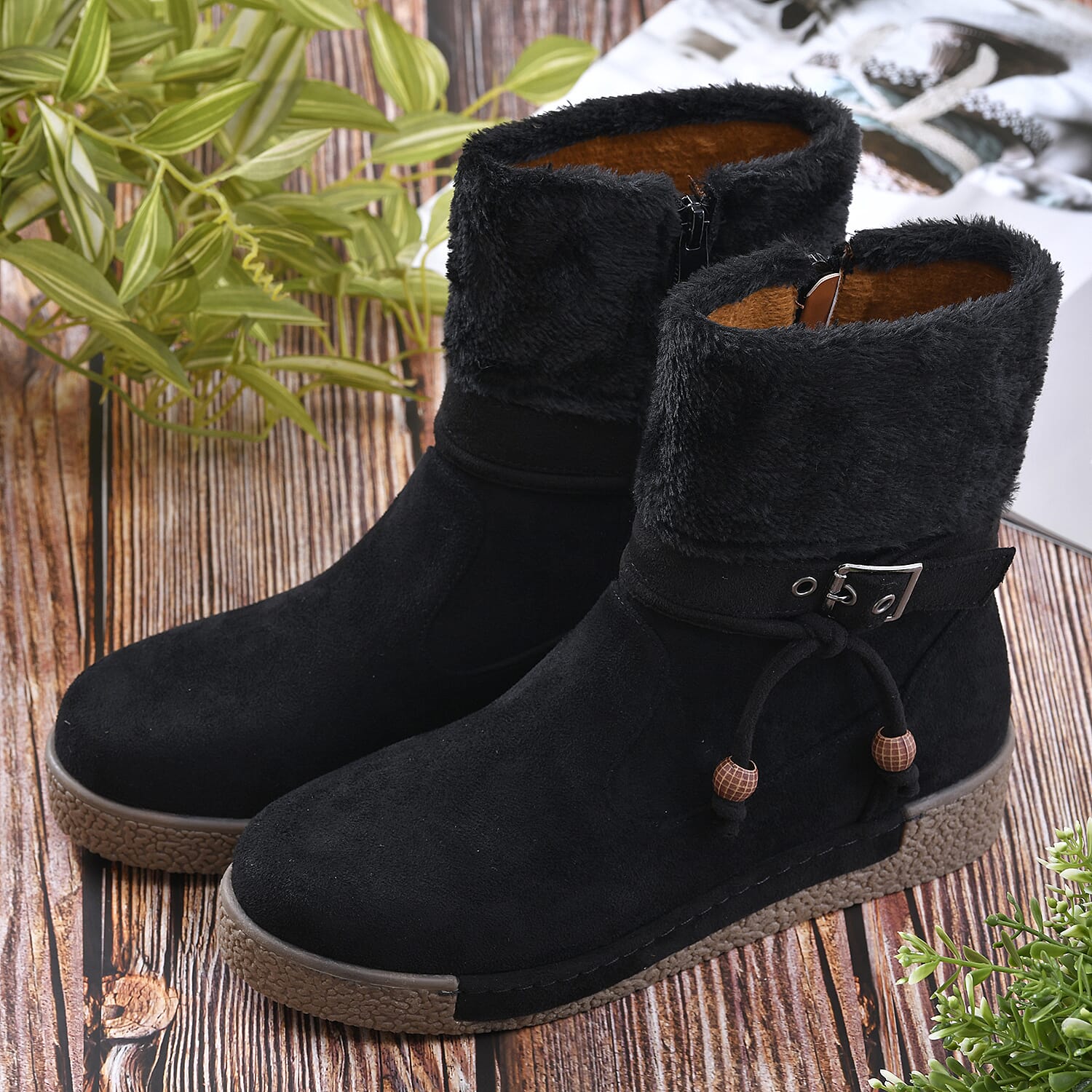 Ankle boots with fur collar sale