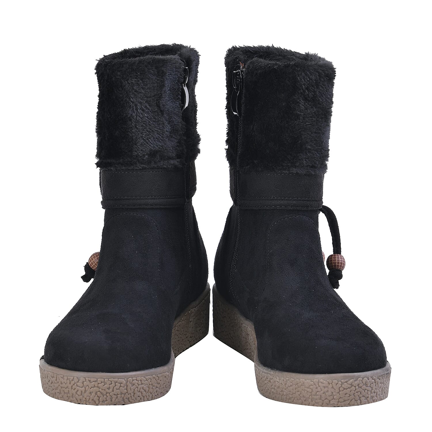LA MAREY Faux Fur Collar Ankle Boots - Black