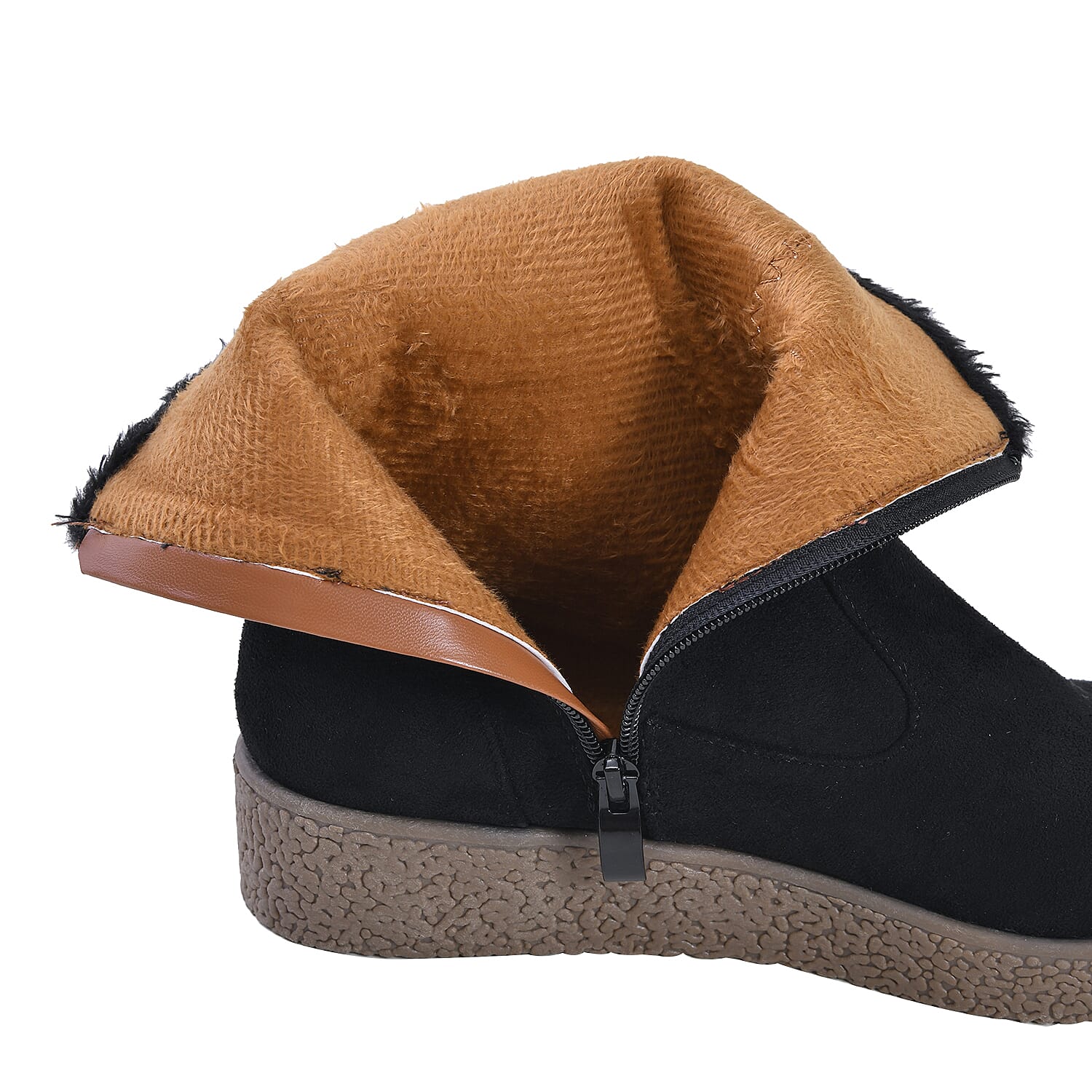 LA MAREY Faux Fur Collar Ankle Boots - Black