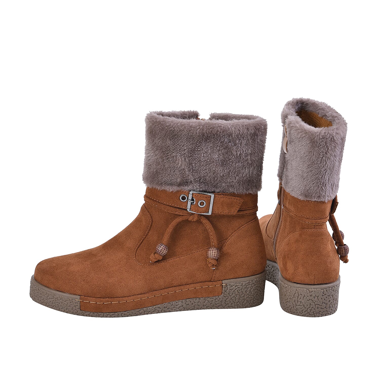 LA MAREY Faux Fur Collar Ankle Boots - Black