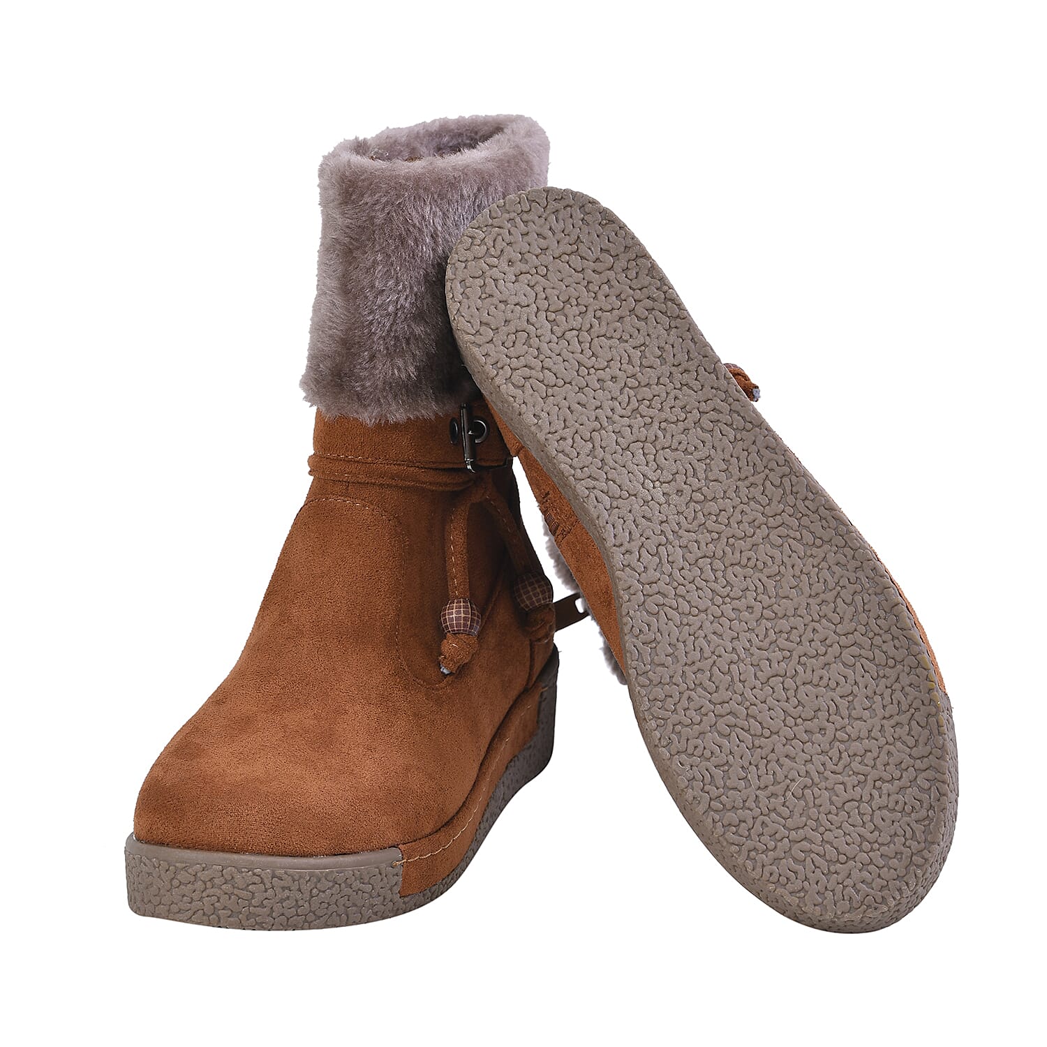 LA MAREY Faux Fur Collar Ankle Boots - Black