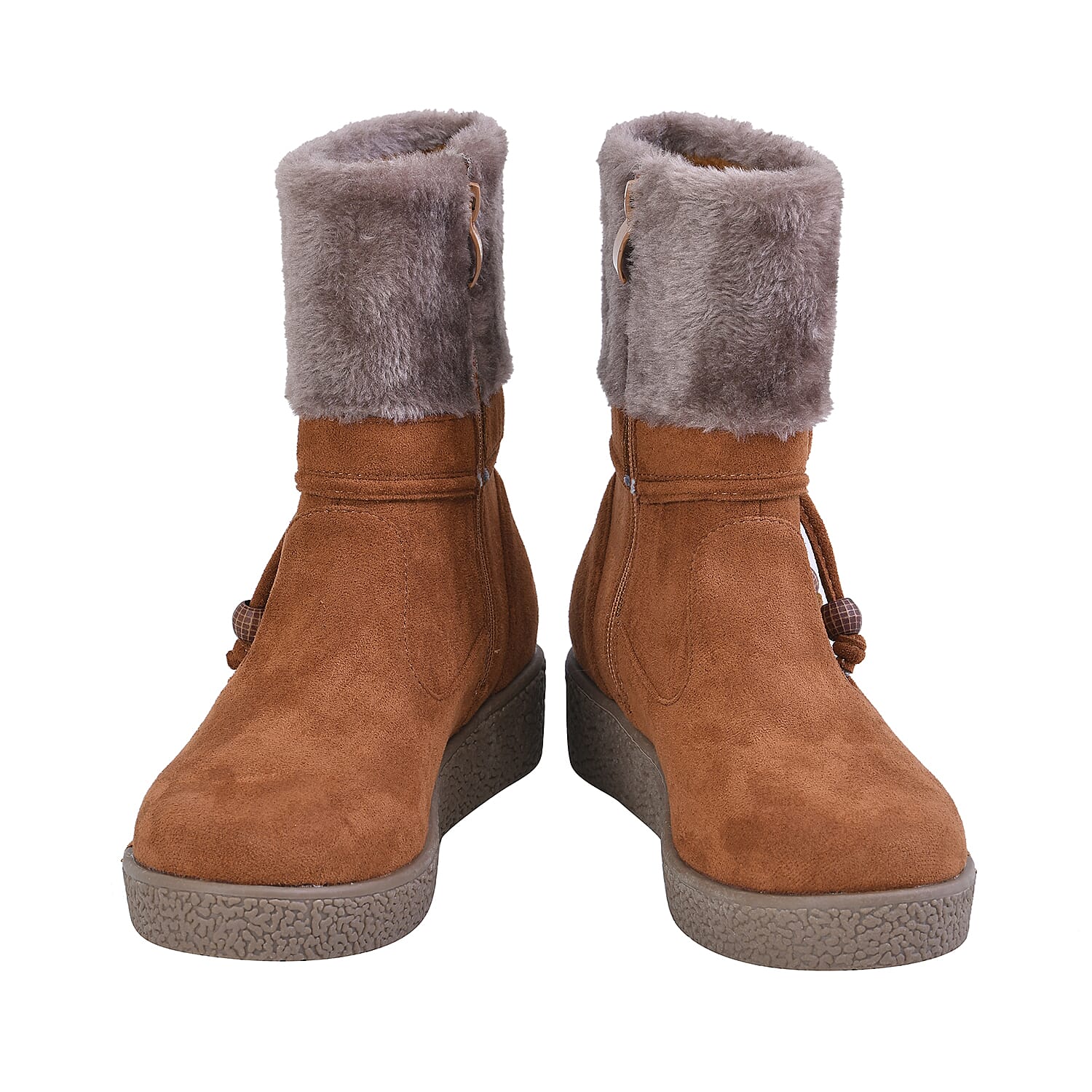 LA MAREY Faux Fur Collar Ankle Boots - Black