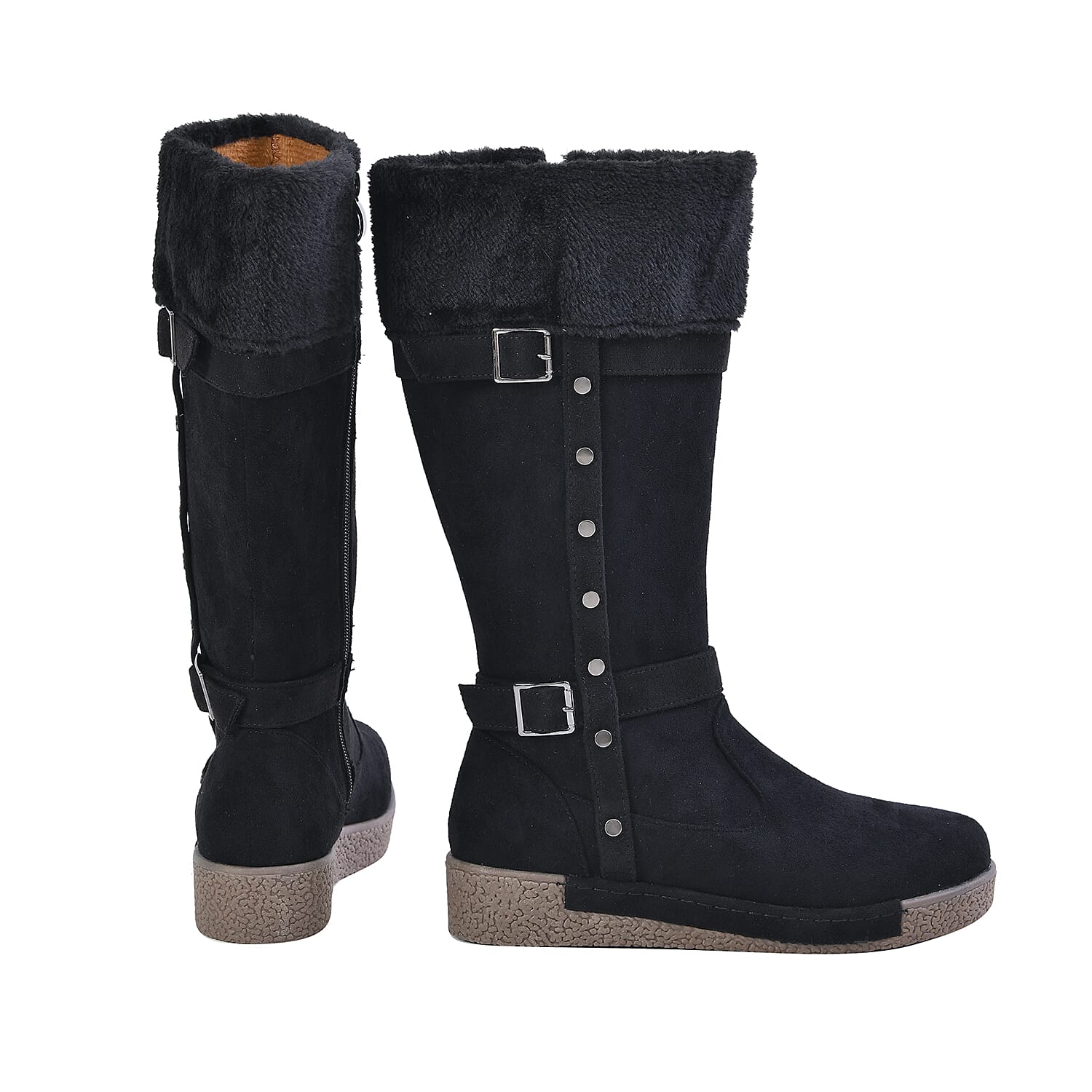 LA MAREY Faux Fur Boots - Black