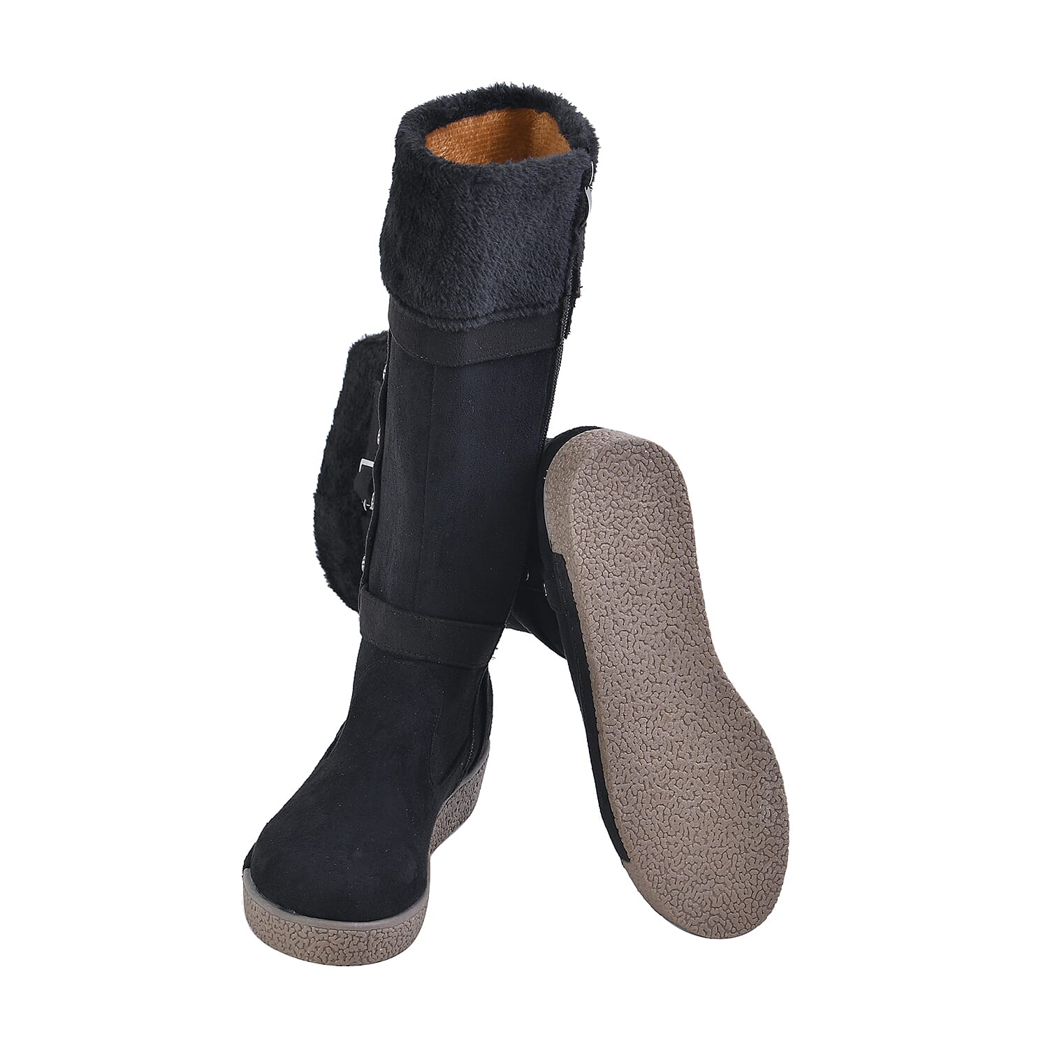 LA MAREY Faux Fur Boots - Black