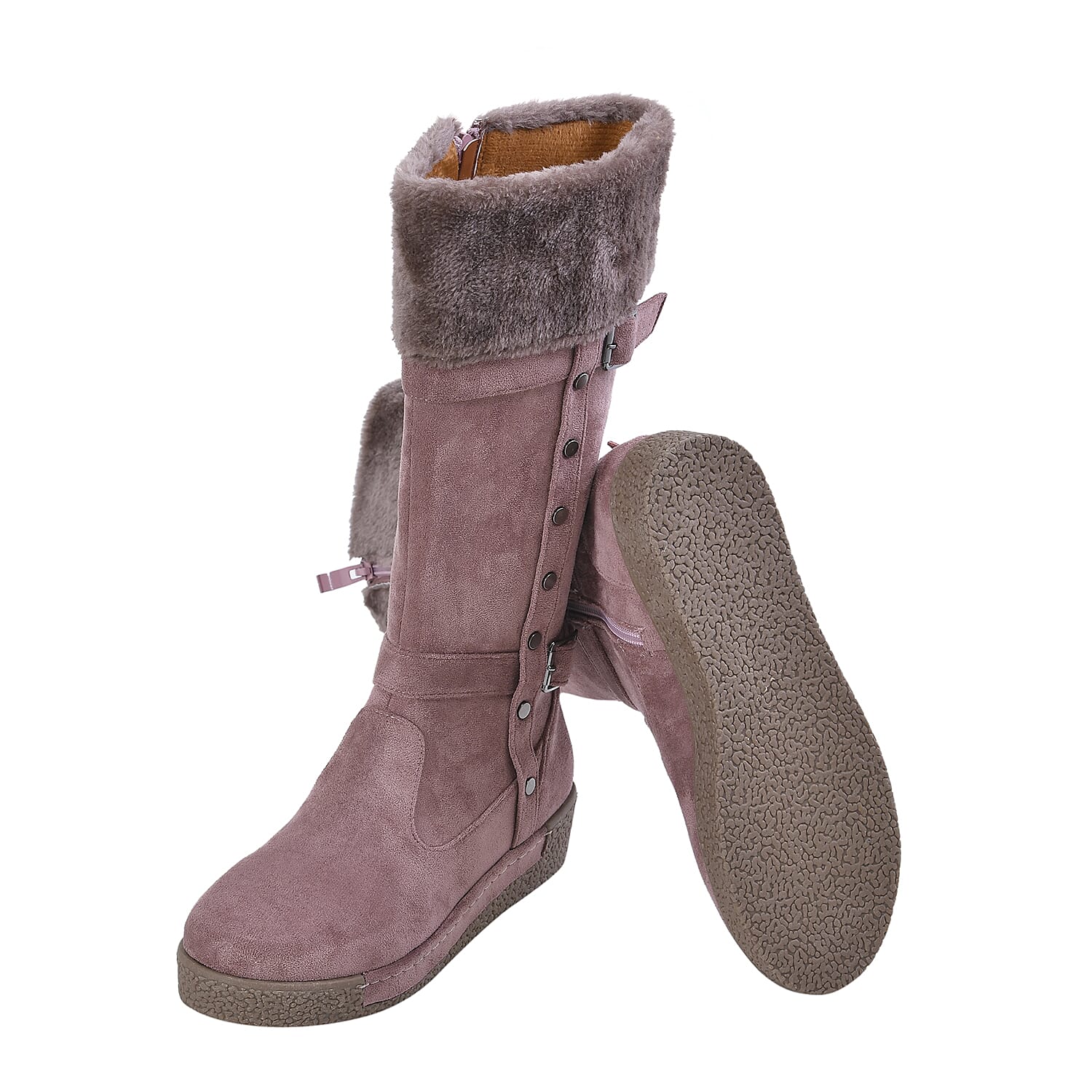 LA MAREY Faux Fur Boots (Size 6) - Dusty Pink